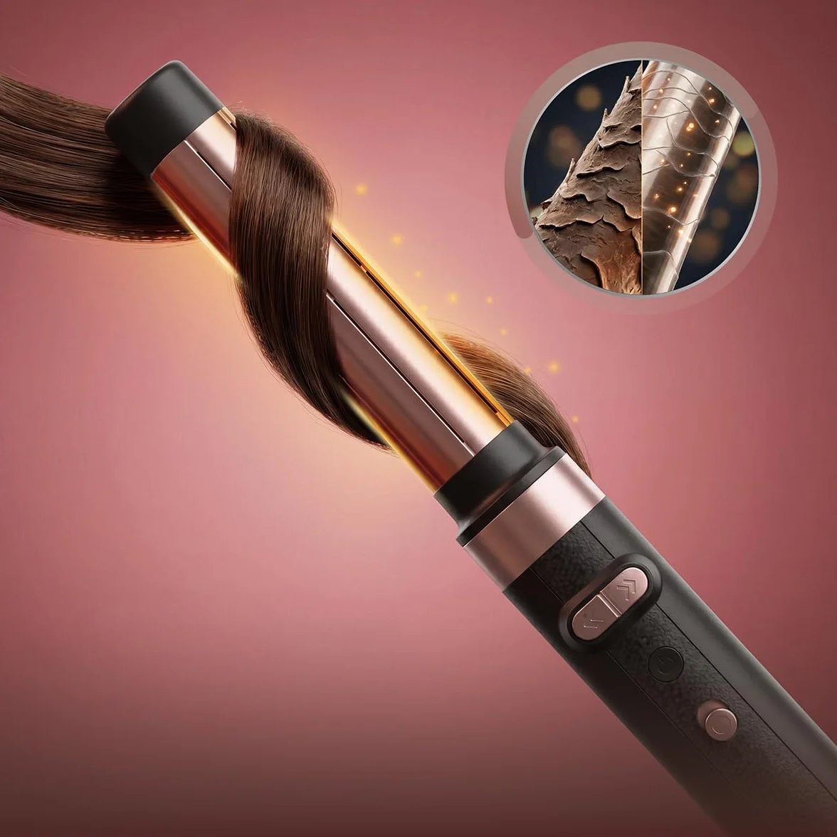 Cecotec 8 głowic CeramicCare 8 w 1 AirGlam Gyro Champagne. 1500W, 110000RPM, wygładzanie, formowanie i kręcenie włosów, silnik szczotkowy, funkcja obrotowa, powłoka ceramiczna i keratynowa