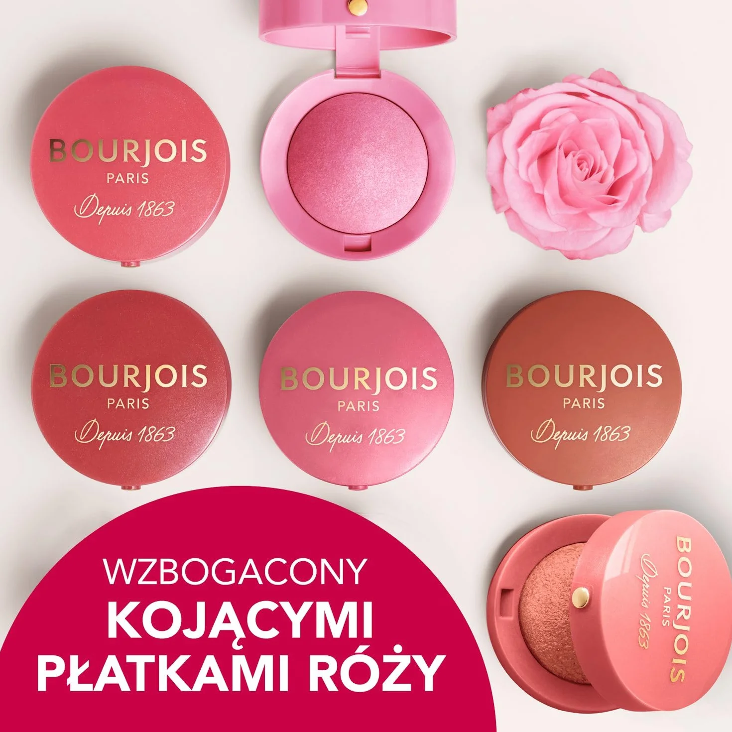 Bourjois Little Round Pot Trwały Róż do Policzków z Lusterkiem i Pędzelkiem nr 016 Rose, 2,5g