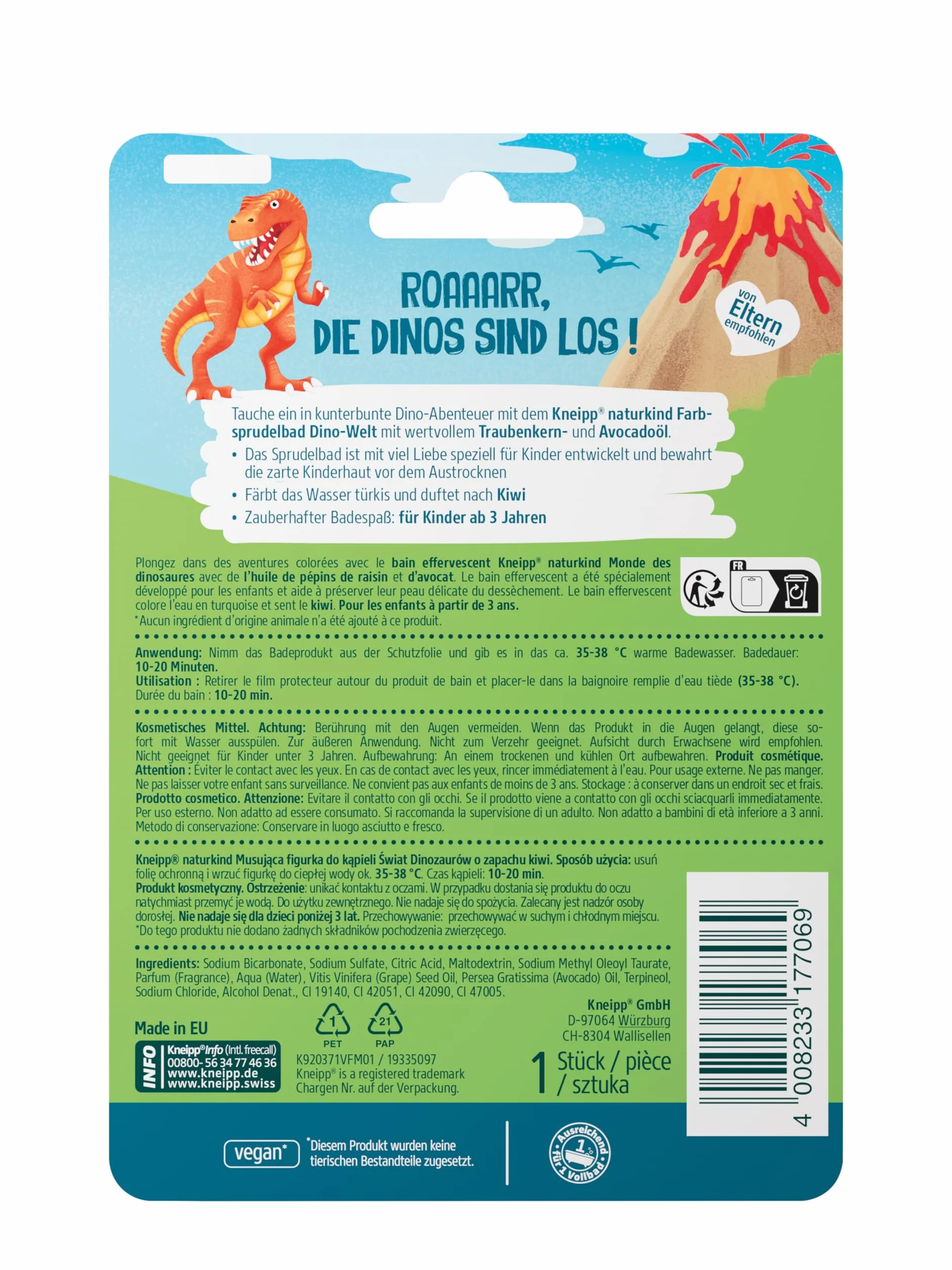 Kneipp naturkind Dinowelt kolorowa kąpiel bąbelkowa dla dzieci 1 sztuka