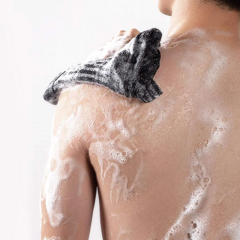 Złuszczający Peeling do Pleców Pod Prysznic Myjka Ręcznik Czarne paski
