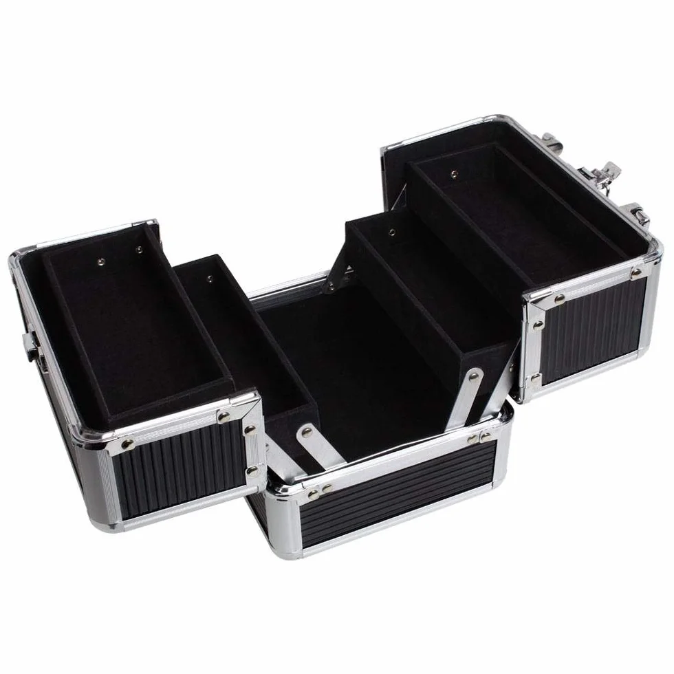 iGadgitz Twarde Etui Vanity Beauty Case Pudełko do przechowywania makijażu 4 rozkładane tace czarny