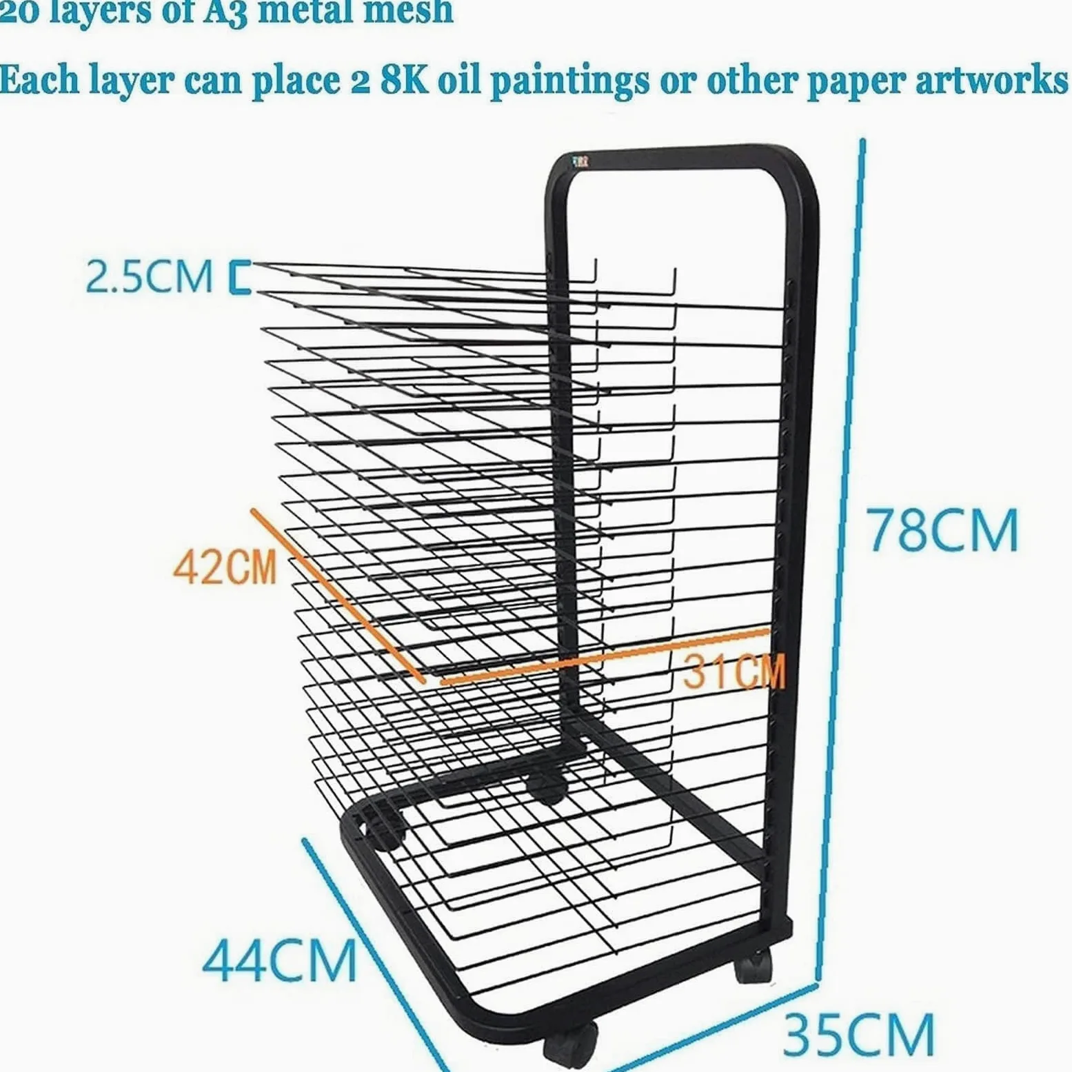 Mobilny Metalowy Stojak Do Przechowywania Dzieł Sztuki, Metalowy Stojak Do Suszenia Dzieł Sztuki, Z 20 Bardzo Dużymi, Wyjmowanymi Półkami, Stojak Do Przechowywania I Eksponowania Dzieł Sztuki, Organi