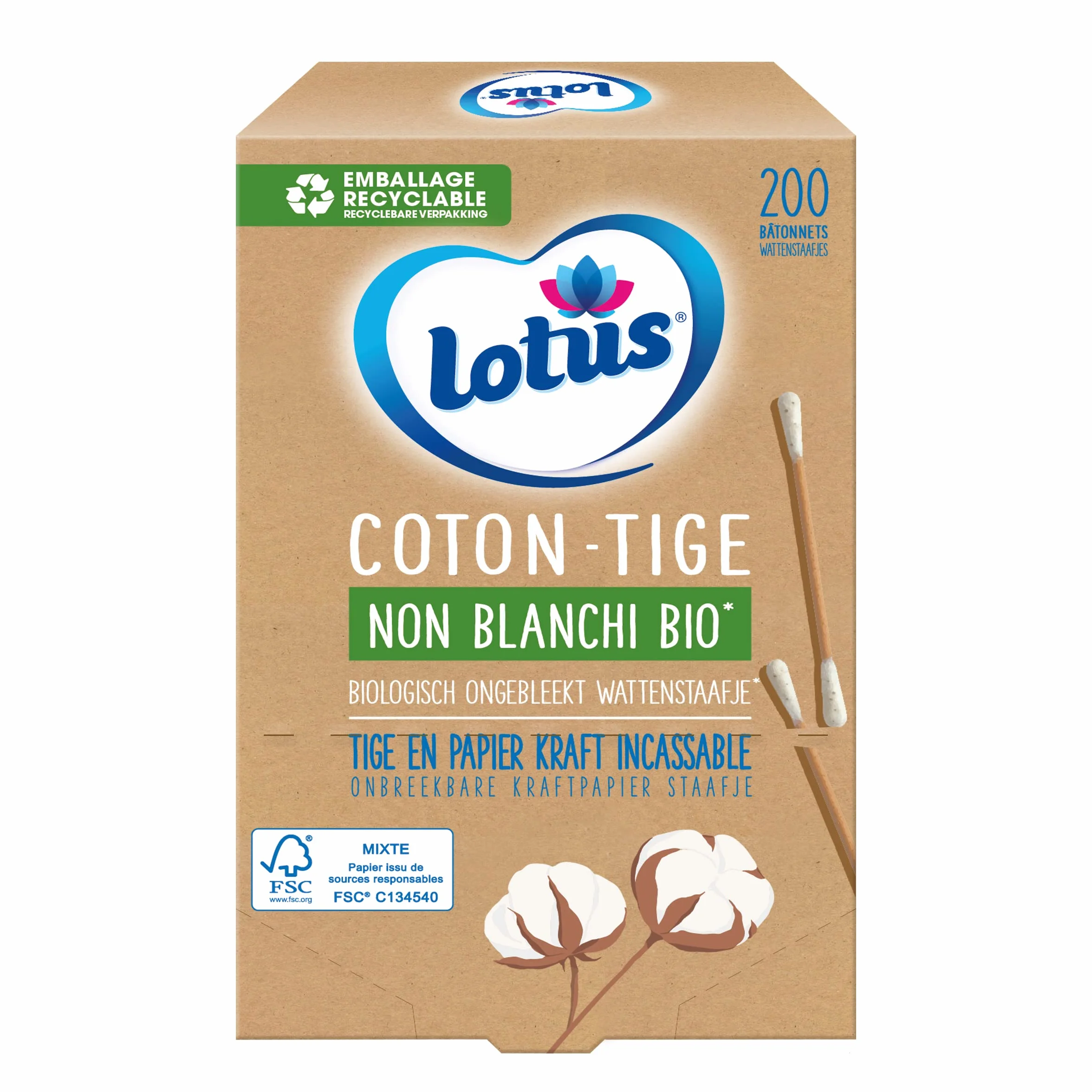 Lotus Niebiało-lanchi papierowe i bawełniane patyczki organiczne - pudełko 200 patyczków