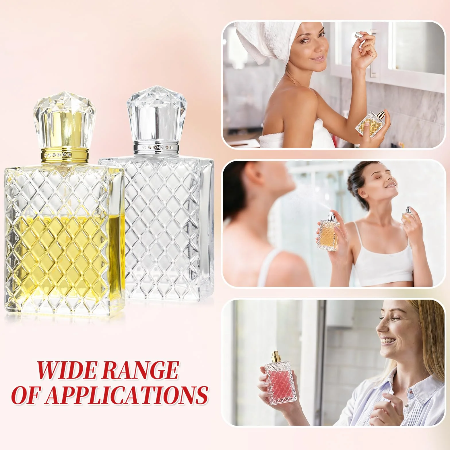 2 szt. 100 ml butelki z rozpylaczem do perfum, do wielokrotnego napełniania, szklany rozpylacz do perfum z koroną, kwadratowe kratki, puste butelki z rozpylaczem do perfum, przenośne, podróżne