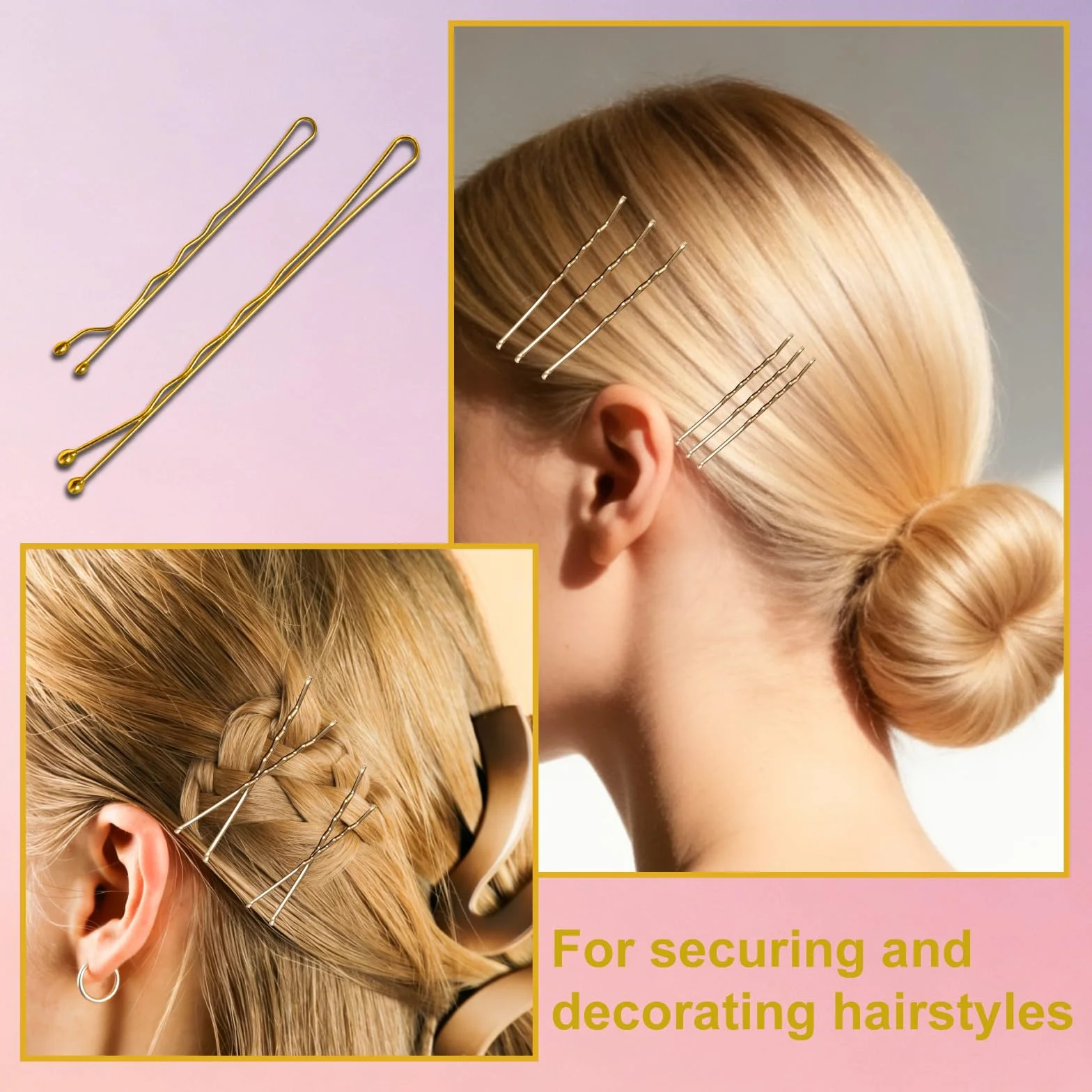 200 sztuk szpilek do włosów Bobby Pins złoto, spinki do włosów, szpilki do włosów dla kobiet i pań, spinki do włosów, akcesoria do włosów, piny do kokad, do ozdoby włosów, z 100 sztuk niewidocznych