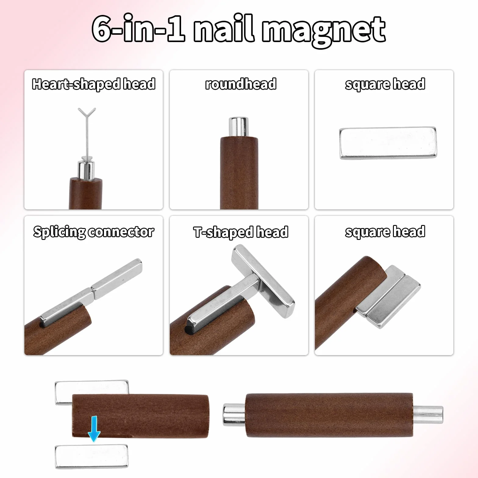 Magnes Cat Eye w Kształcie Serca do Paznokci, Odłączany & Wielofunkcyjny Magnes Narzędzie z 2 Y-zestawem DIY do Lakieru Hybrydowego Cat Eye