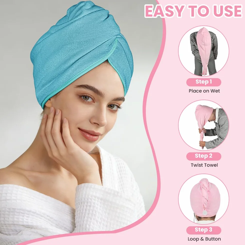Ręcznik do włosów z mikrofibry, skręcany turban, szybko schnący, super chłonny