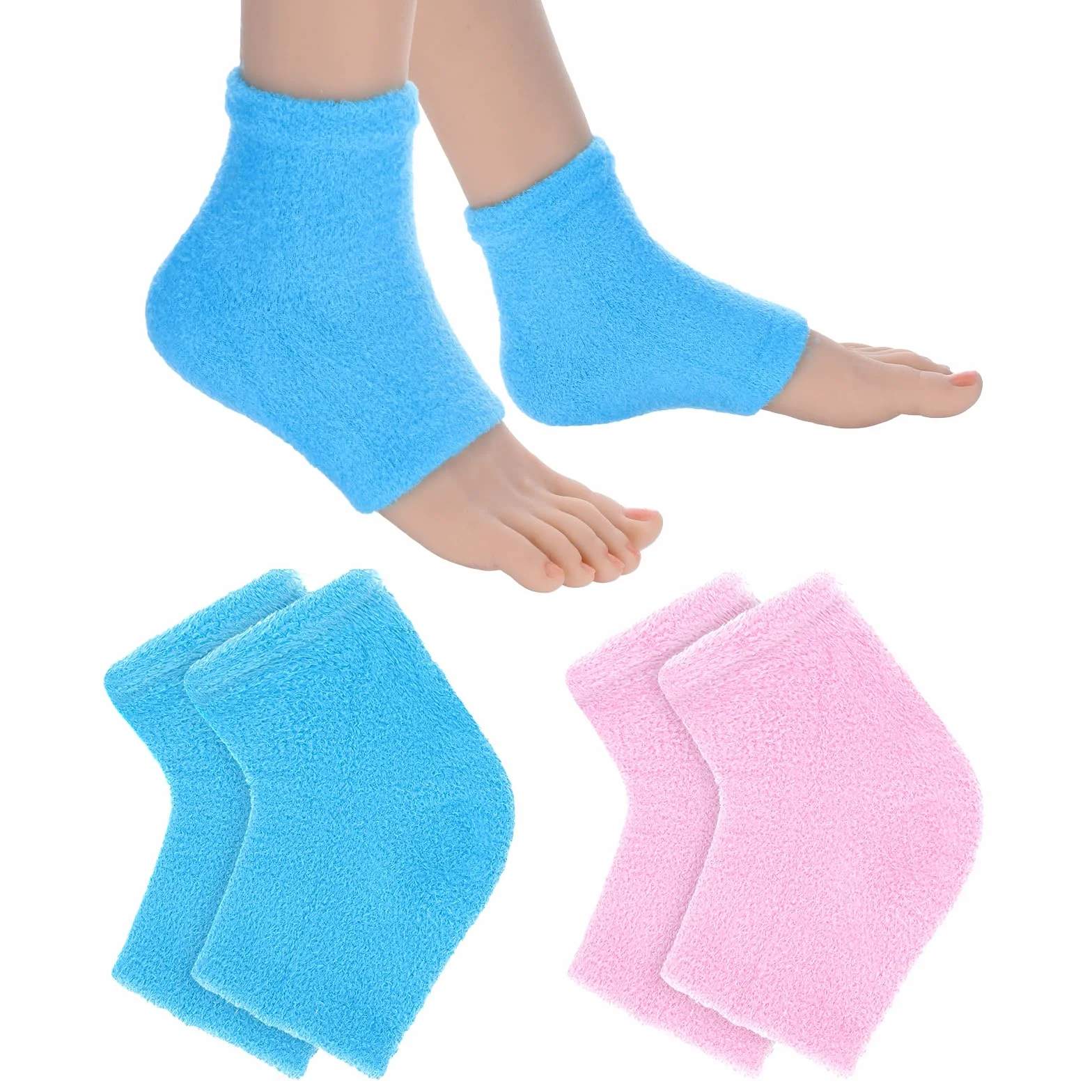 YUXIANLB 2 pary nawilżających skarpet do spa z odkrytymi palcami puszyste skarpety z podszewką żelową na suche popękane pięty, na noc, nawilżenie, uzdrawianie, sen, relaks, pedicure, pielęgnacja