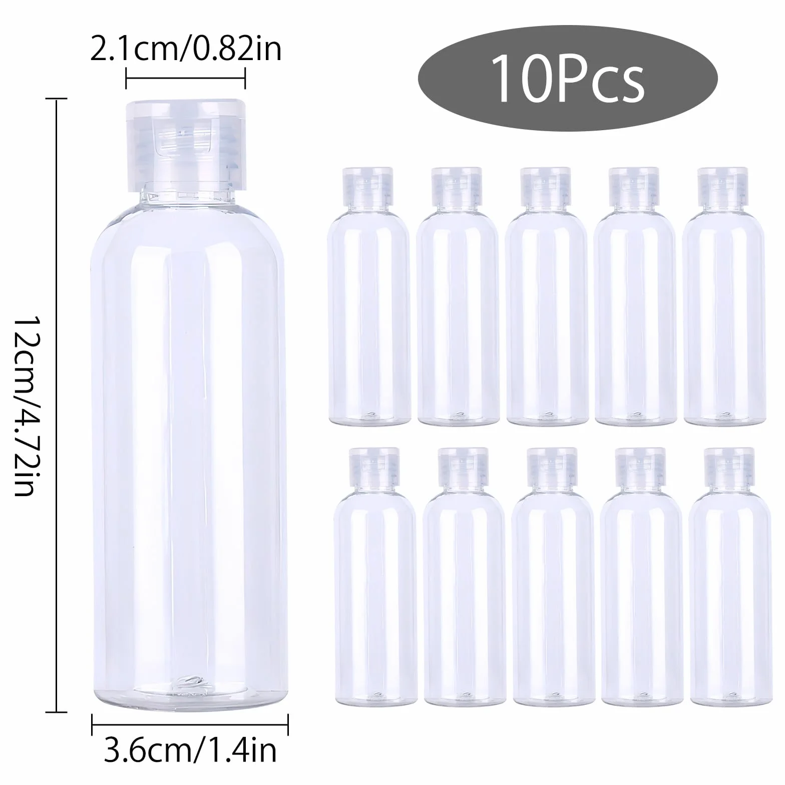Zestaw butelek podróżnych 100 ml z zamknięciem Flip Cap, puste plastikowe przezroczyste butelki z dyspenserem
