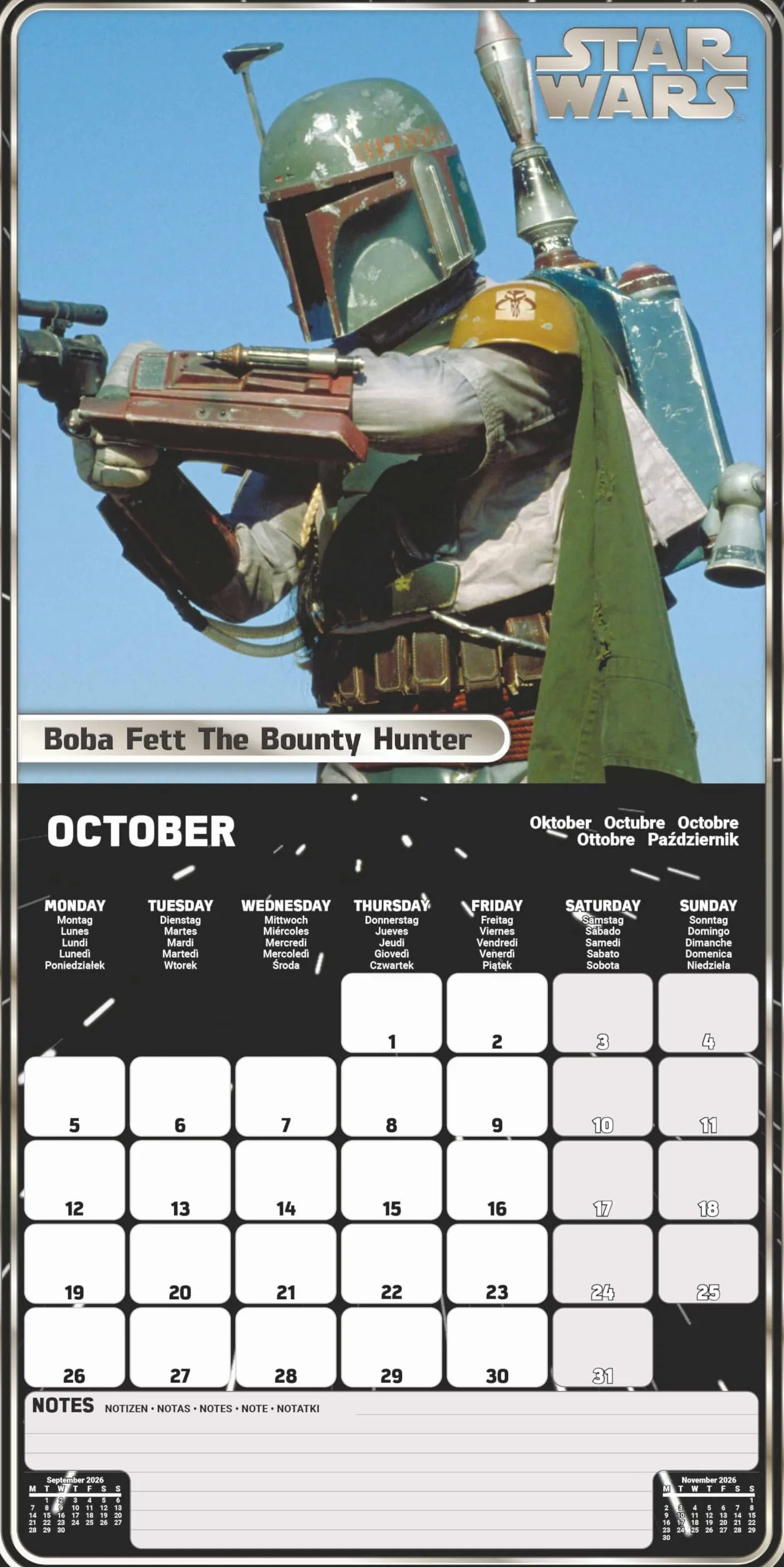 Calendario 2026 da parete starwars 30 x 30 cm