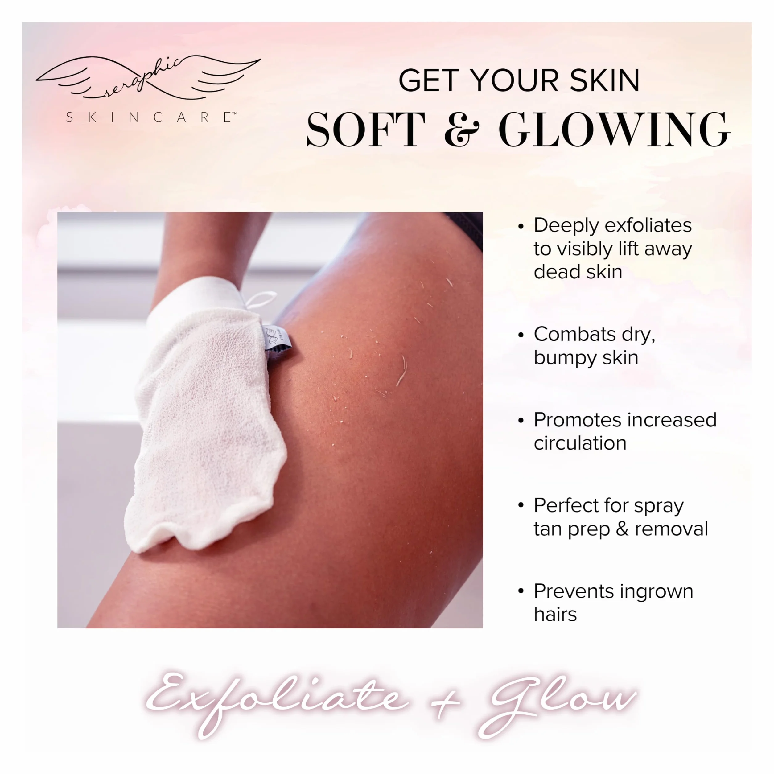 Seraphic Skincare Divine Glow Exfoliating Mitt (1pc) – 100%, Dye-Free, Bleach-Free Vegan Viscose Korean Exfoliating Glove – Body Exfoliator for Self-Tan Removal & Keratosis Pilaris