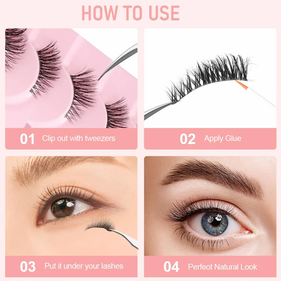 AUYAO półsztuczne rzęsy z przezroczystym paskiem 10 par naturalne 3d Fox Eye Cat Eye miękkie gęste wielokrotnego użytku
