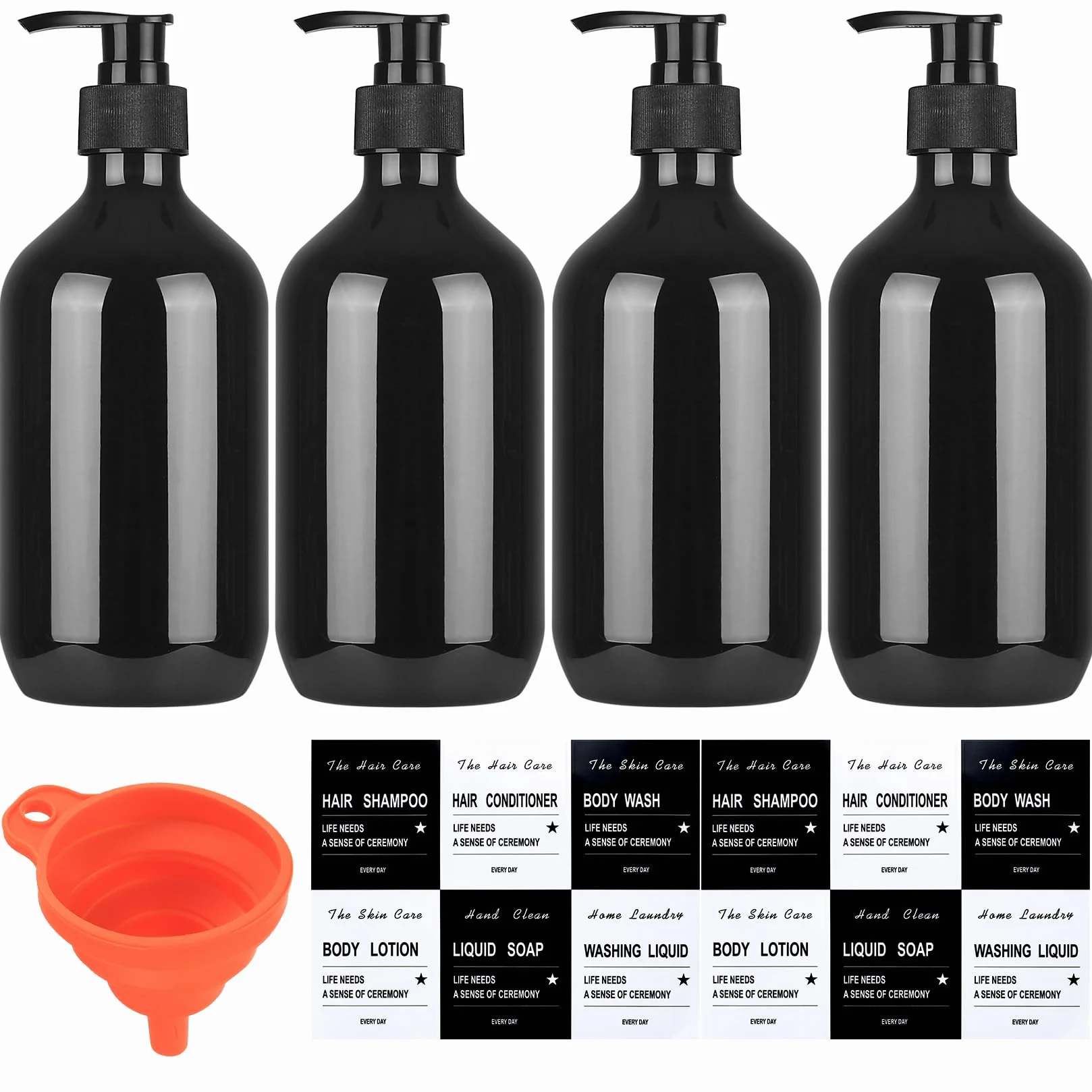 Zestaw 4 Sztuk Pusty Pojemnik na Szampon, 500 ml Dozownik do Mydła, Plastikowe Butelki z Dozownikiem Pompkowym na Balsam do Ciała dla Mydła Płynnego, Szampon, Odżywka, Żel pod Prysznic