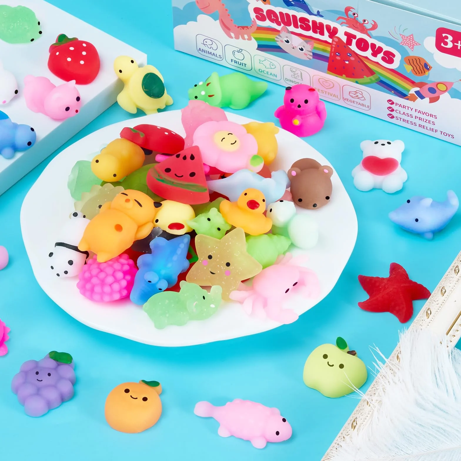 Mochi Squishy Toys 80 Pack Mini Kawaii Squishies Fidget Toy with Storage Box for Kids Party Favor