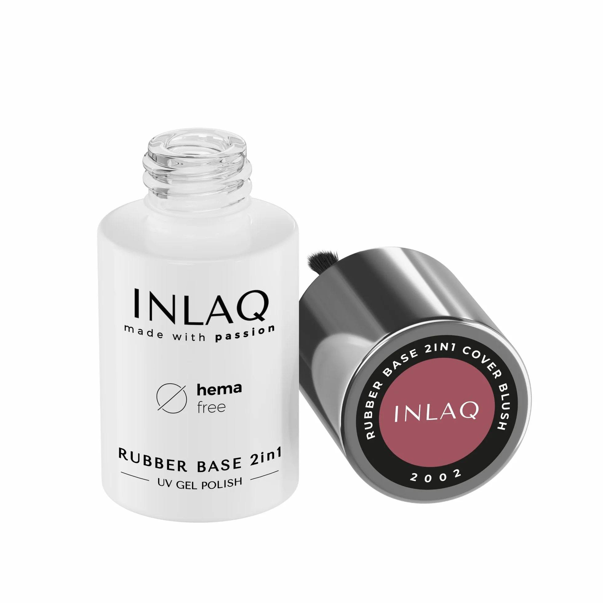 INLAQ 2 w 1 Rubber Base Gel UV HEMA Free Blush 6 ml – Żelowy Lakier do Paznokci, Twardy Żel Bazowy