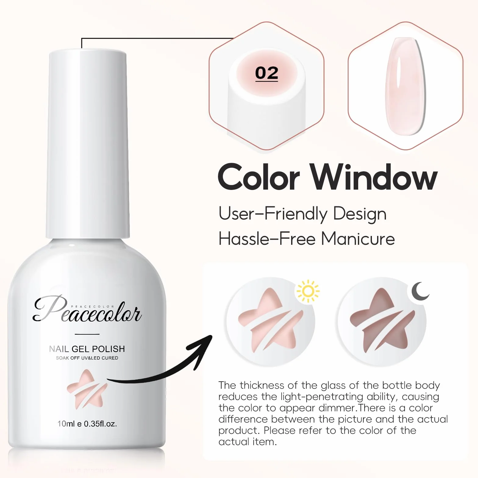 PEACECOLOR Lakier do paznokci UV Przezroczysty żelowy 10 ml Soak-Off Trwały