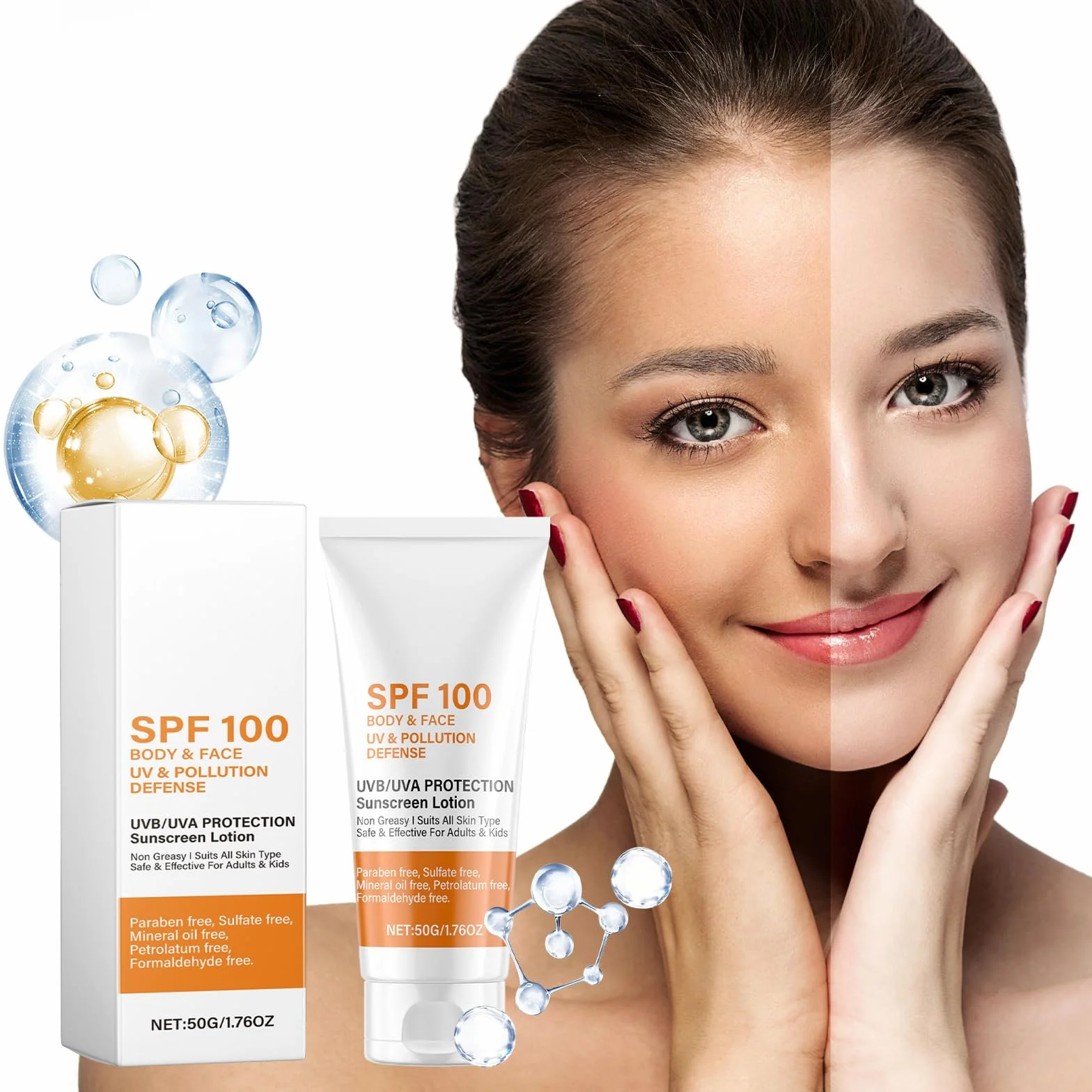 Balsam do opalania SPF 100 spray przeciwsłoneczny ochrona UV do twarzy i skóry tłustej