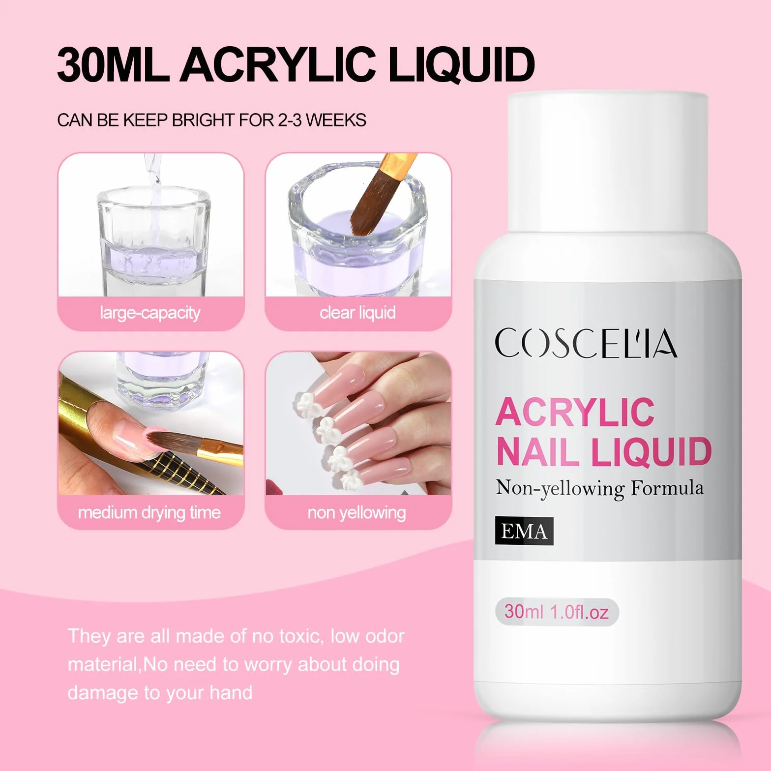 Akrylowy zestaw do paznokci Coscelia, kompletny zestaw startowy, 3 kolory akrylowego pudru do paznokci z 30 ml płynu akrylowego, 6 sztukami lakieru do paznokci UV z lampą UV, akrylowy zestaw startowy