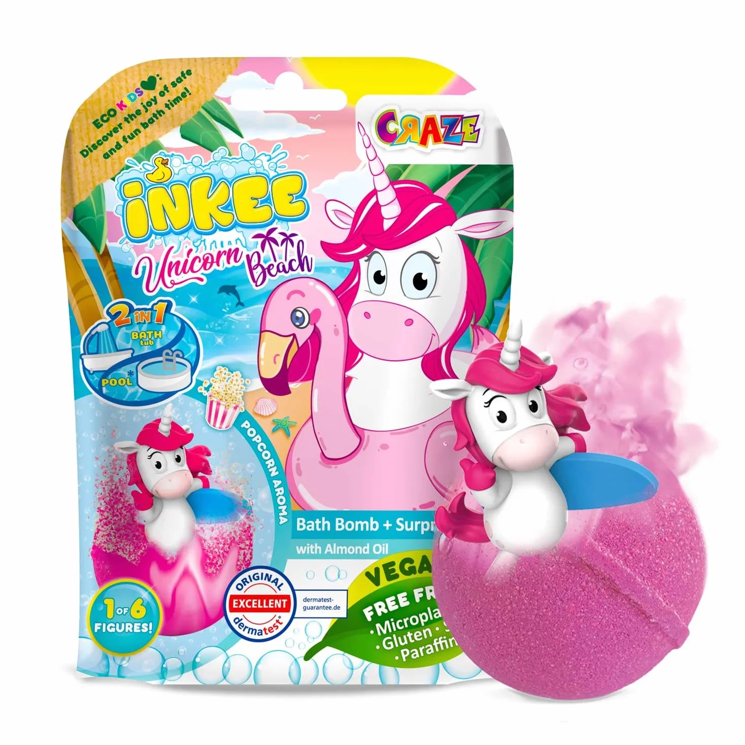 Inkee Craze Unicorn Beach Kula do Kąpieli Różowy 100 g