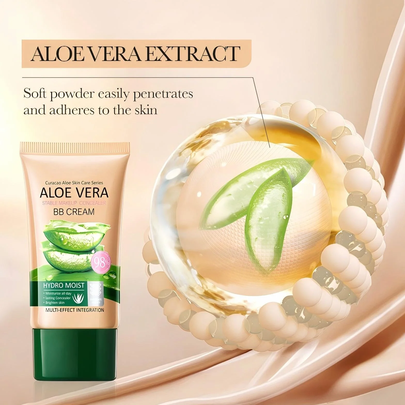 Aloe Vera krem BB do makijażu, korektor, długotrwały i kryjący, kojący skórę, matujący, dla uzyskania idealnej cery, wegański i testowany dermatologicznie (kość słoniowa)
