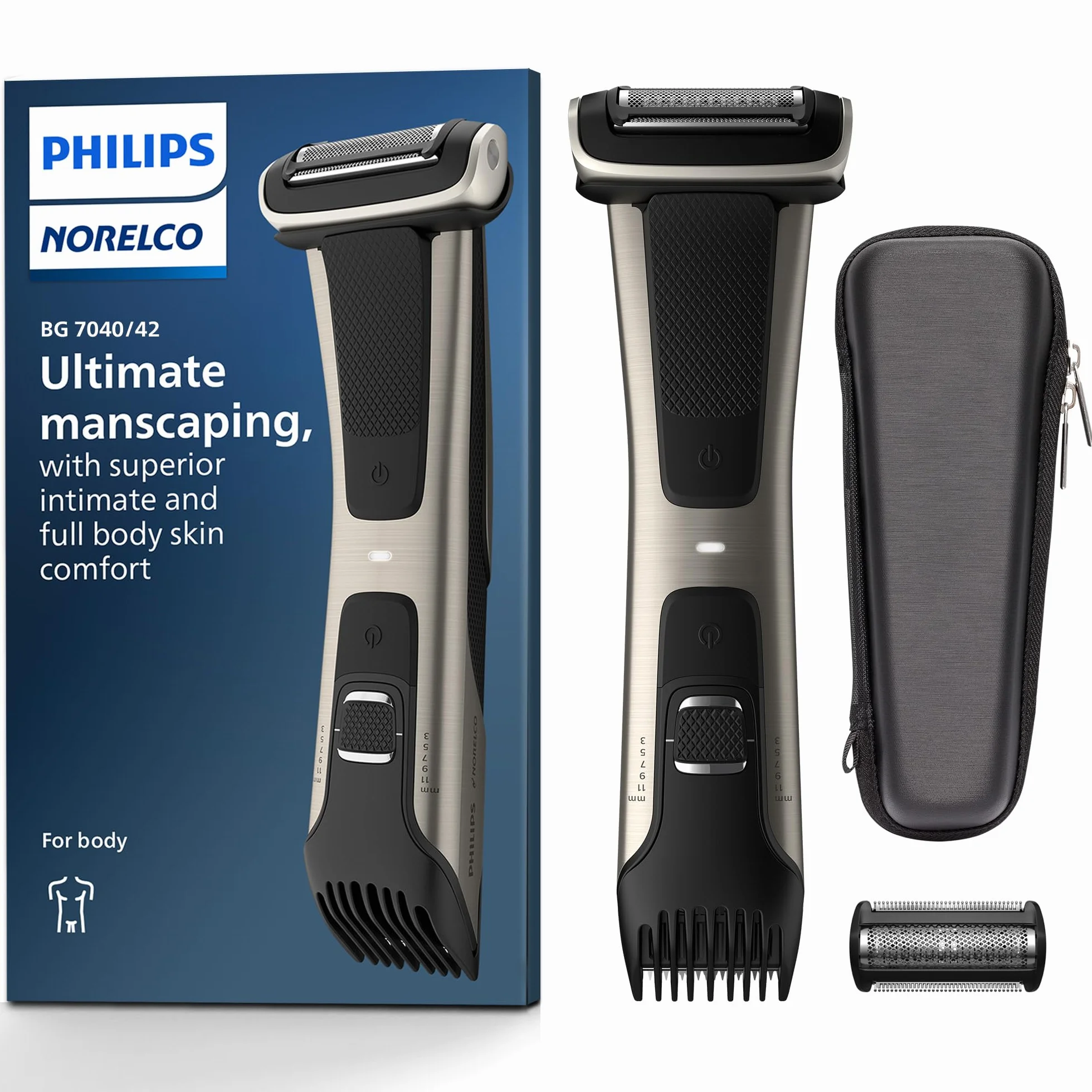 Philips Norelco BG7040/42 Philips Bodygroom 7000 maszynka do golenia z pudełkiem i zapasową głowicą 1.01 Pound Srebrna, 1 sztuka w opakowaniu]