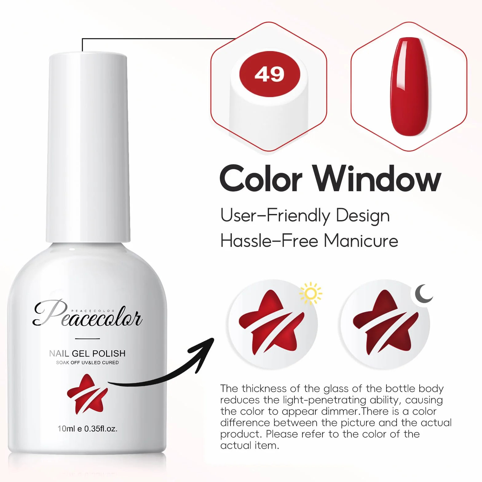 PEACECOLOR 10 ml Lakier żelowy do paznokci Czerwony Soak Off Lakier do paznokci UV Profesjonalna jakość salonowa i DIY zdobienie paznokci w domu