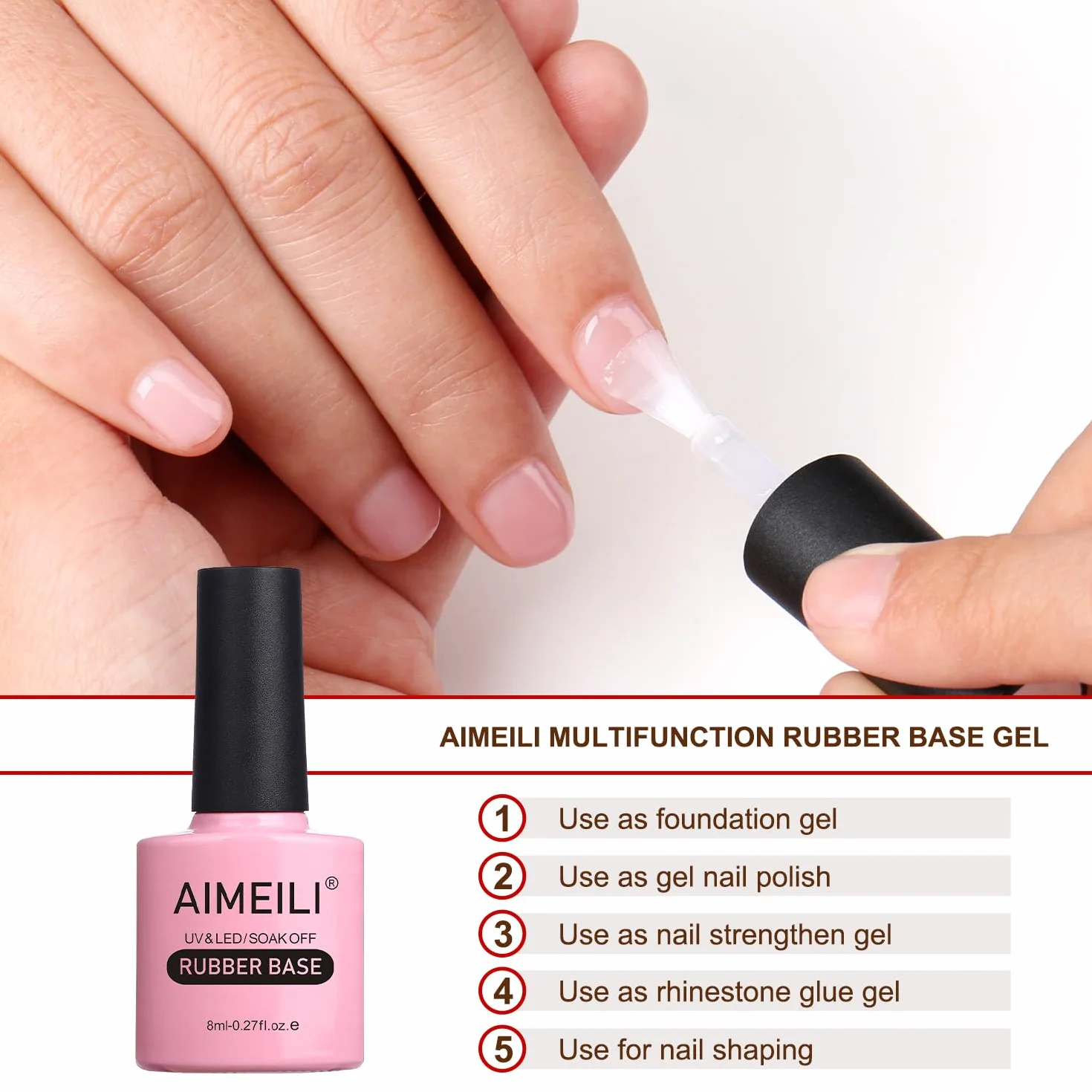 AIMEILI Rubber Base 8 ml żel samowygładzający pod paznokcie Strengthener Rhinestone Glue 5 IN 1