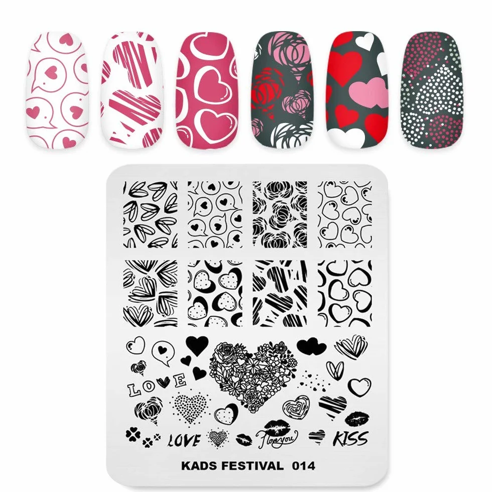 KADS Płytki do stemplowania obrazków na paznokcie Walentynki Serce Miłości DIY Szablon do Manicure