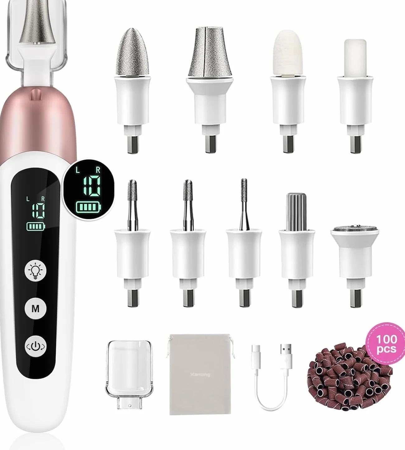 Elektryczne frezarki do paznokci Profesjonalny zestaw do manicure i pedicure 9 wiertła 10 prędkości LCD LED