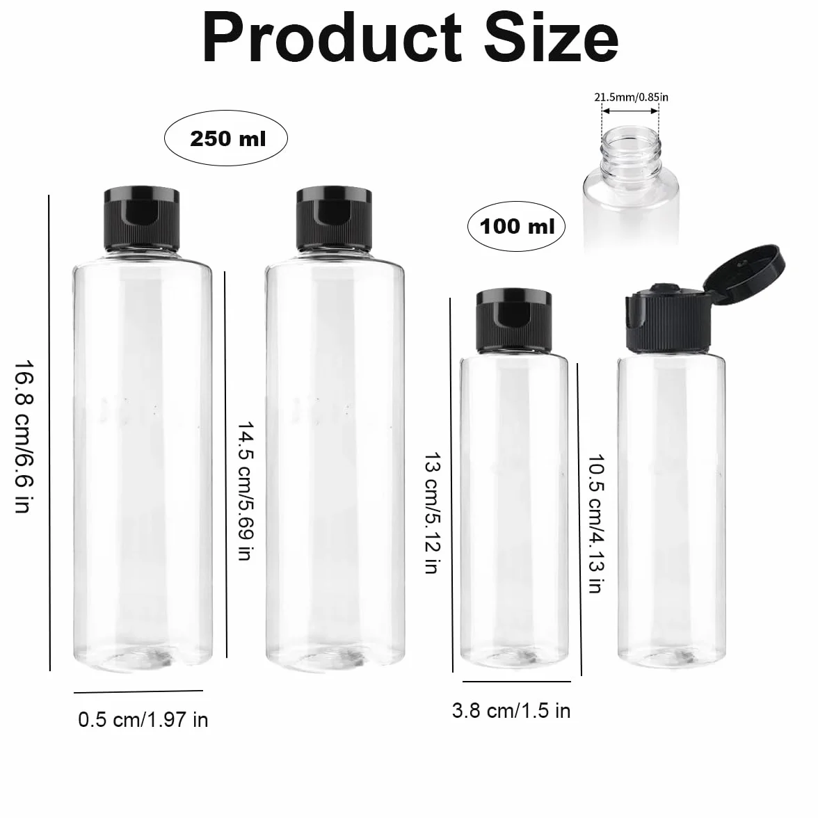 Butelki podróżne do napełniania, 4 sztuki 100 ml i 250 ml, puste butelki plastikowe do napełniania, wielokrotnego użytku, podróżne, butelki kosmetyczne