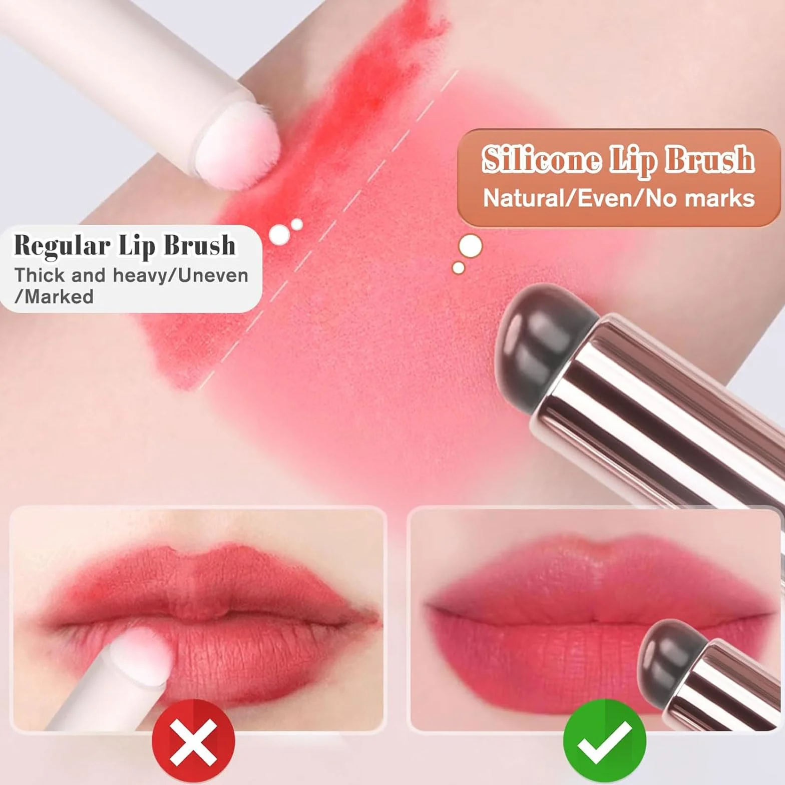 BelleVive Silikonowa szczotka do ust, dwustronny aplikator premium z 2 nakładkami, pędzel do makijażu do odcienia ust, balsamu do ust, błyszczyka do ust, glazury do ust, korektora, smug