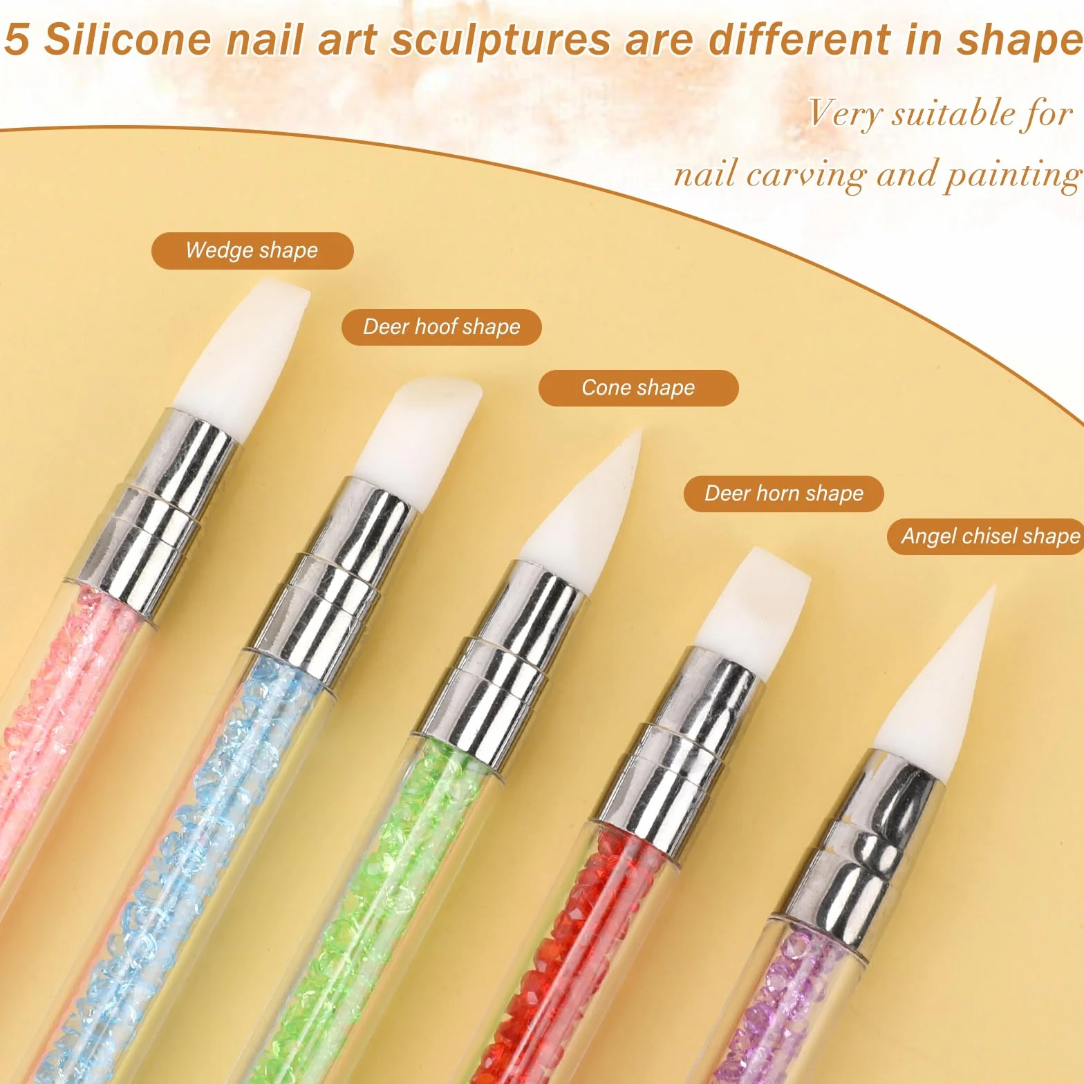 Zestaw 5 silikonowych pędzli do zdobienia paznokci Nail Art Dotting Tools podwójna główka