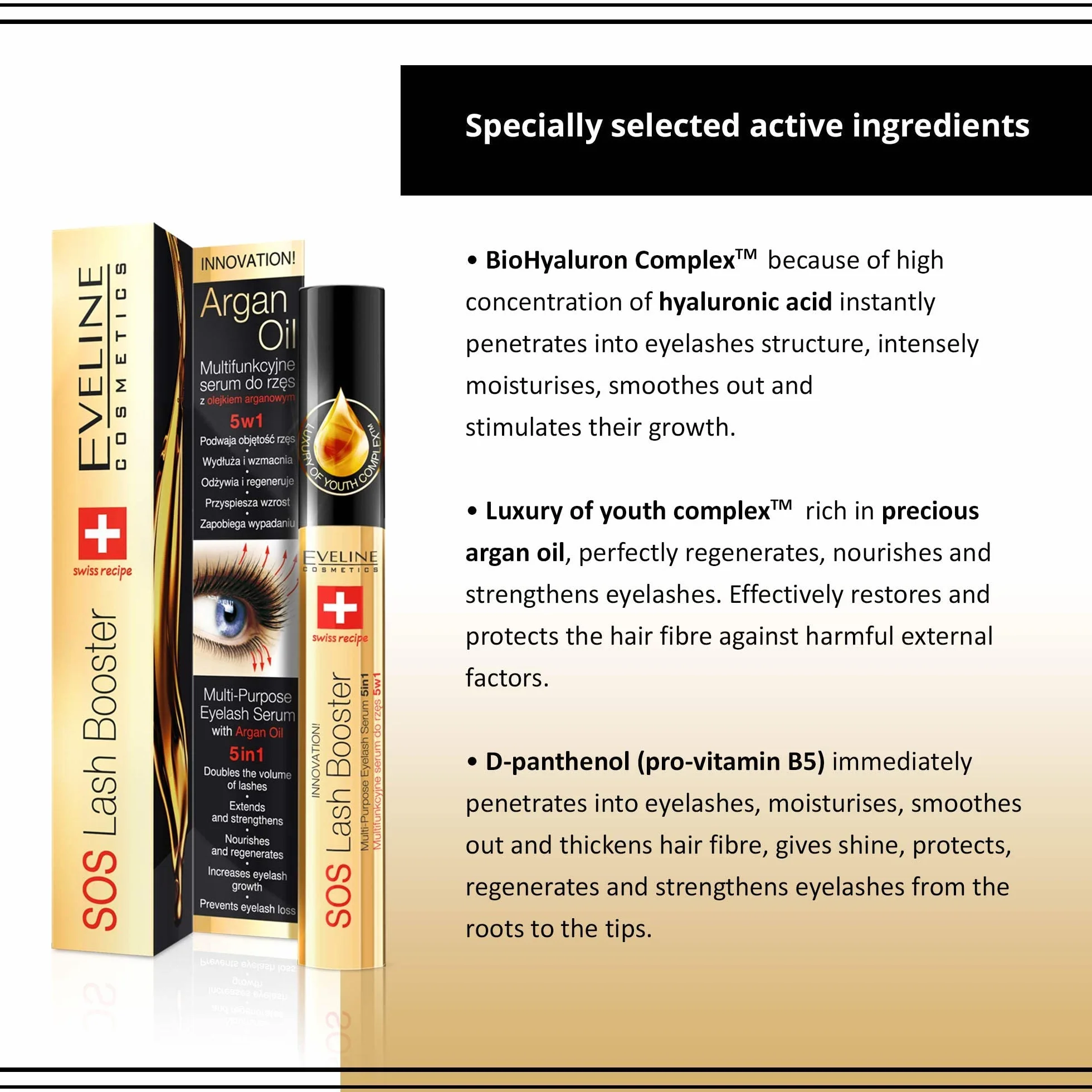 Eveline Cosmetics SOS Lash Booster Multifunkcyjne serum do rzęs z olejkiem arganowym 5w1, 10 ml