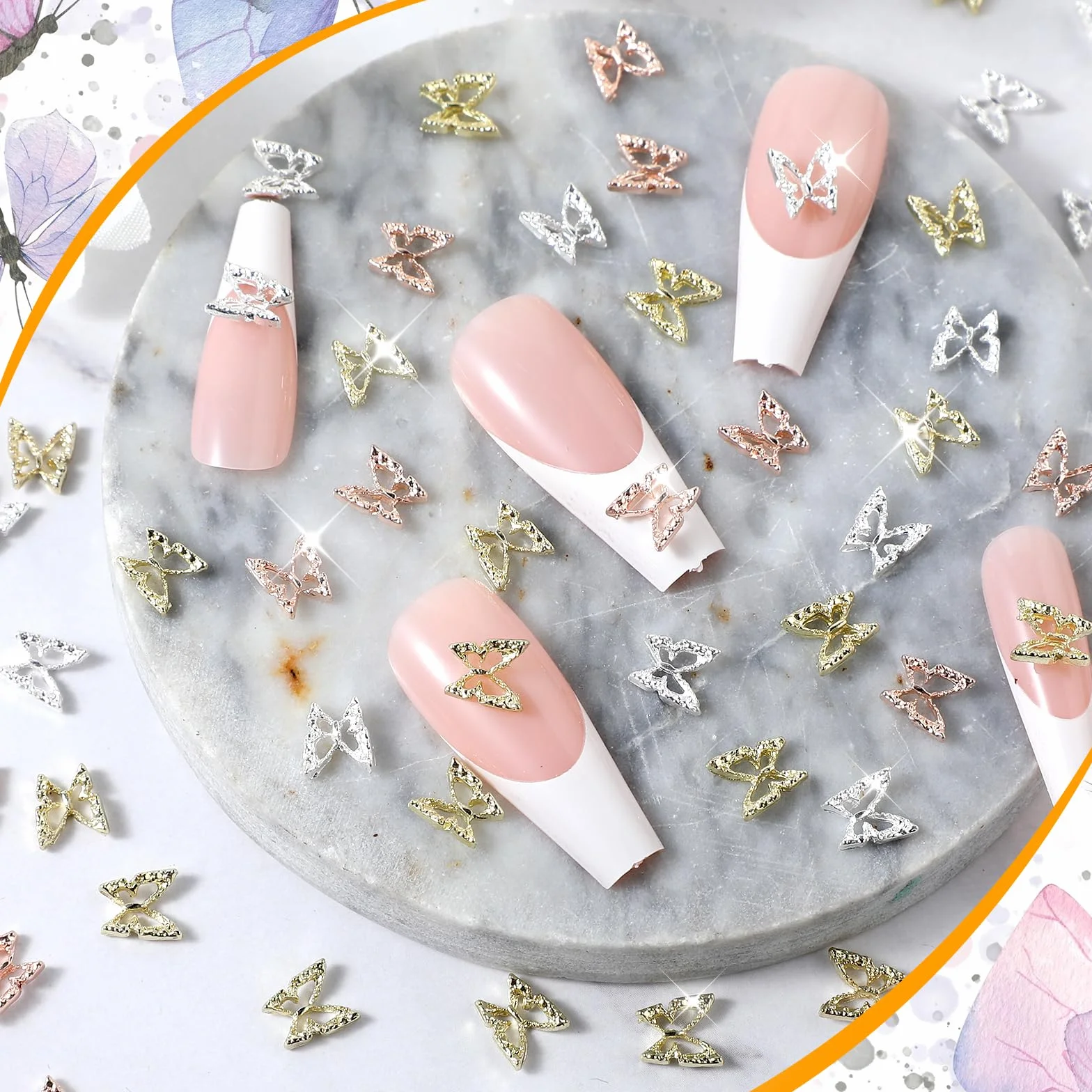 Amaxiu 80 pcs 3D motylkowych zawieszek do paznokci, stop w kształcie motyla Złoty srebrny błyszczyk do paznokci Ozdoby do zdobienia paznokci Akcesoria biżuteryjne do paznokci dla kobiet DIY Manicure