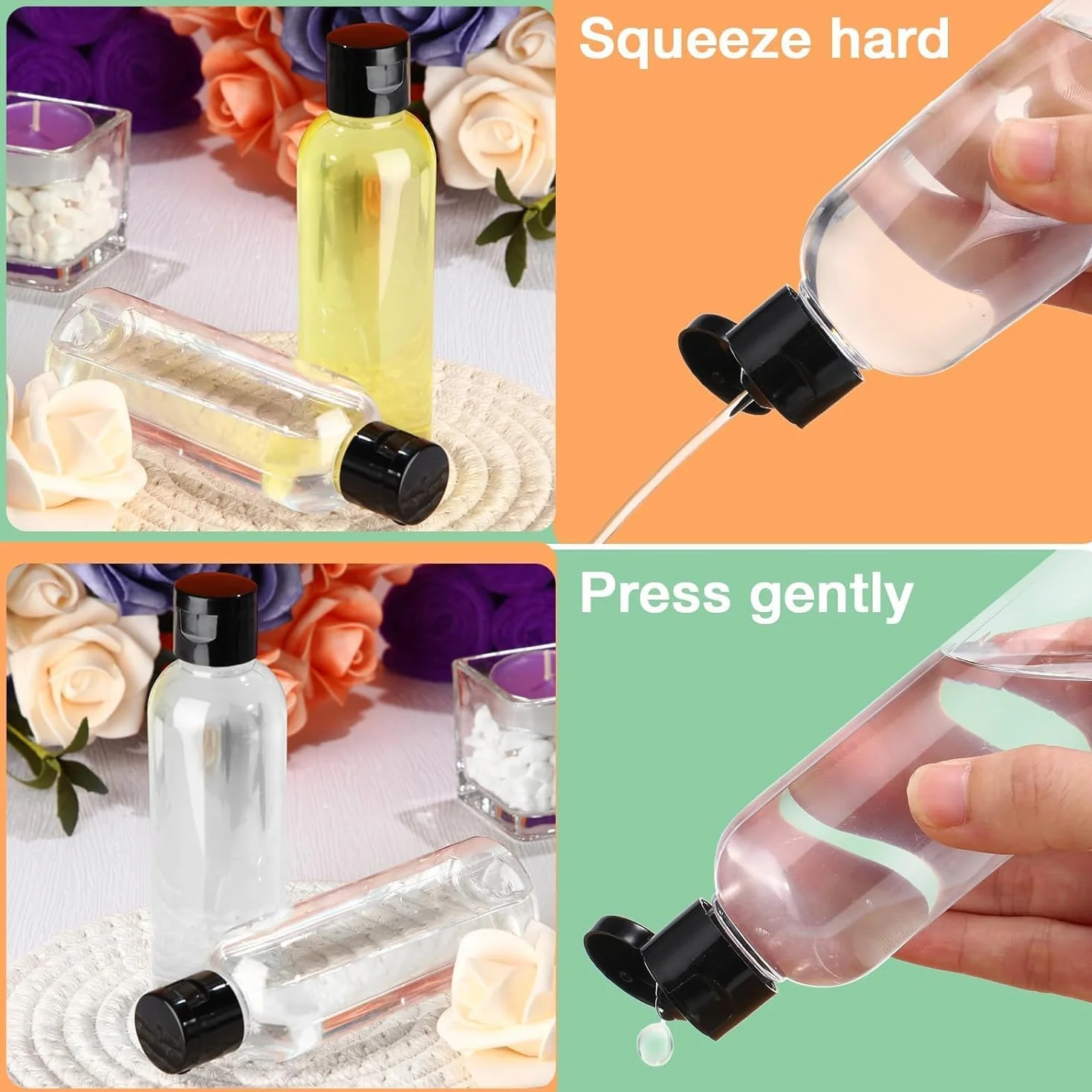 PIQIUQIU Zestaw butelek podróżnych, 5 sztuk (100 ml) – pojemniki na płyn do bagażu podręcznego, przezroczyste, szczelne, przezroczyste, z 1 kartką z etykietami