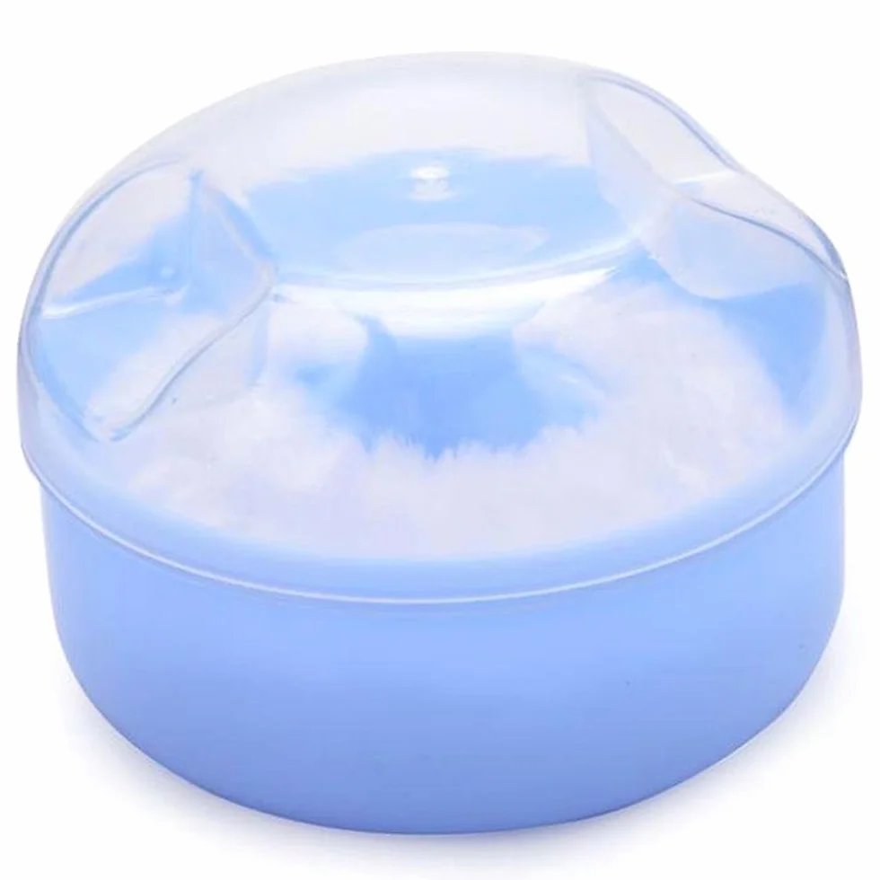 Baby Soft Face Body Kosmetyki Puder Tassel Sponge Box Fall Box Fall Container (niebieski)