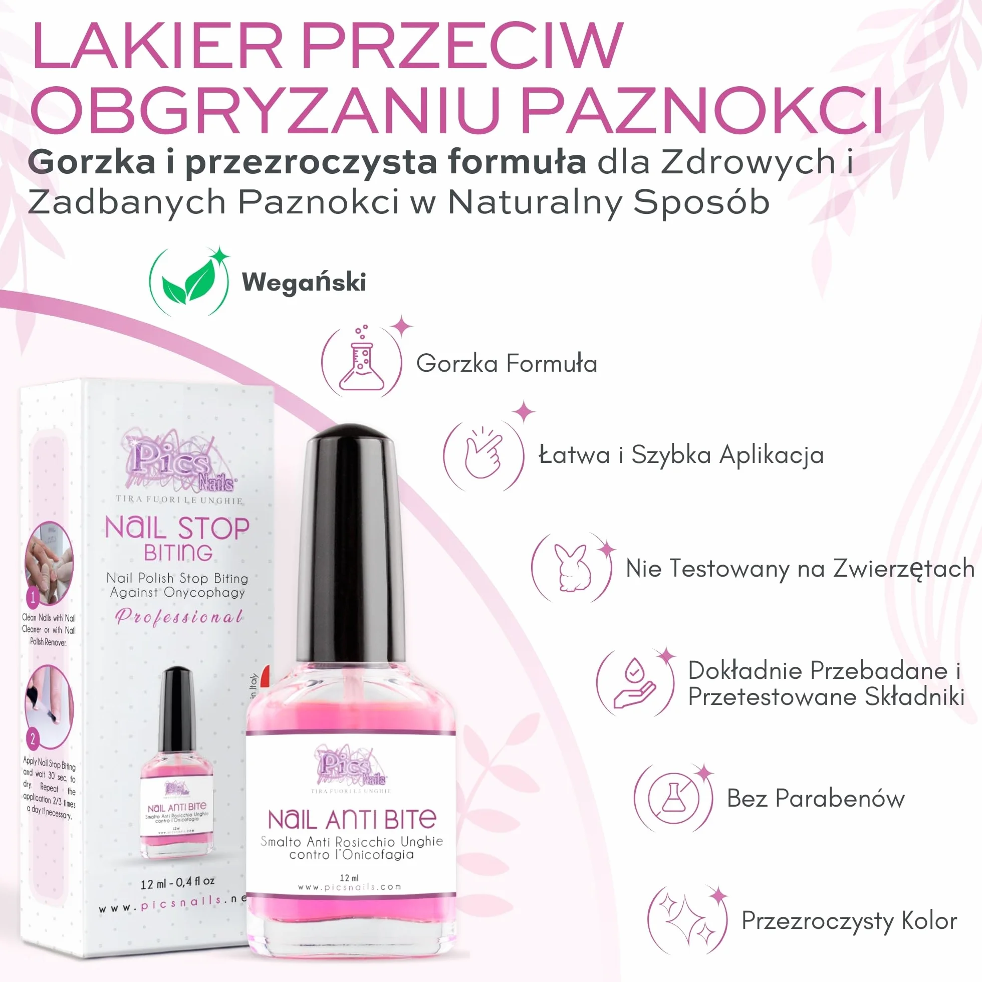 Lakier Przeciw Gryzieniu Paznokci 12 ml - Lakier przeciw gryzieniu paznokci dla dorosłych i dzieci.