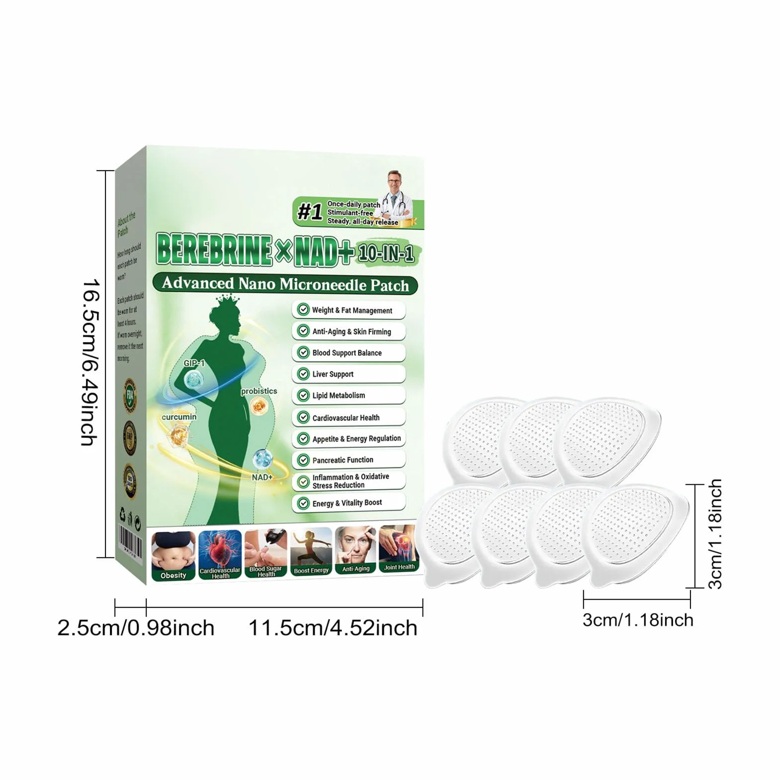 Moringa X Berberin plastry na odchudzanie, Moringa i berberyna, Luxarise Moringas 10 w 1 Advanced Nano Microneedle Patch delikatne plastry odchudzające, do pielęgnacji ciała (6 pudełek)
