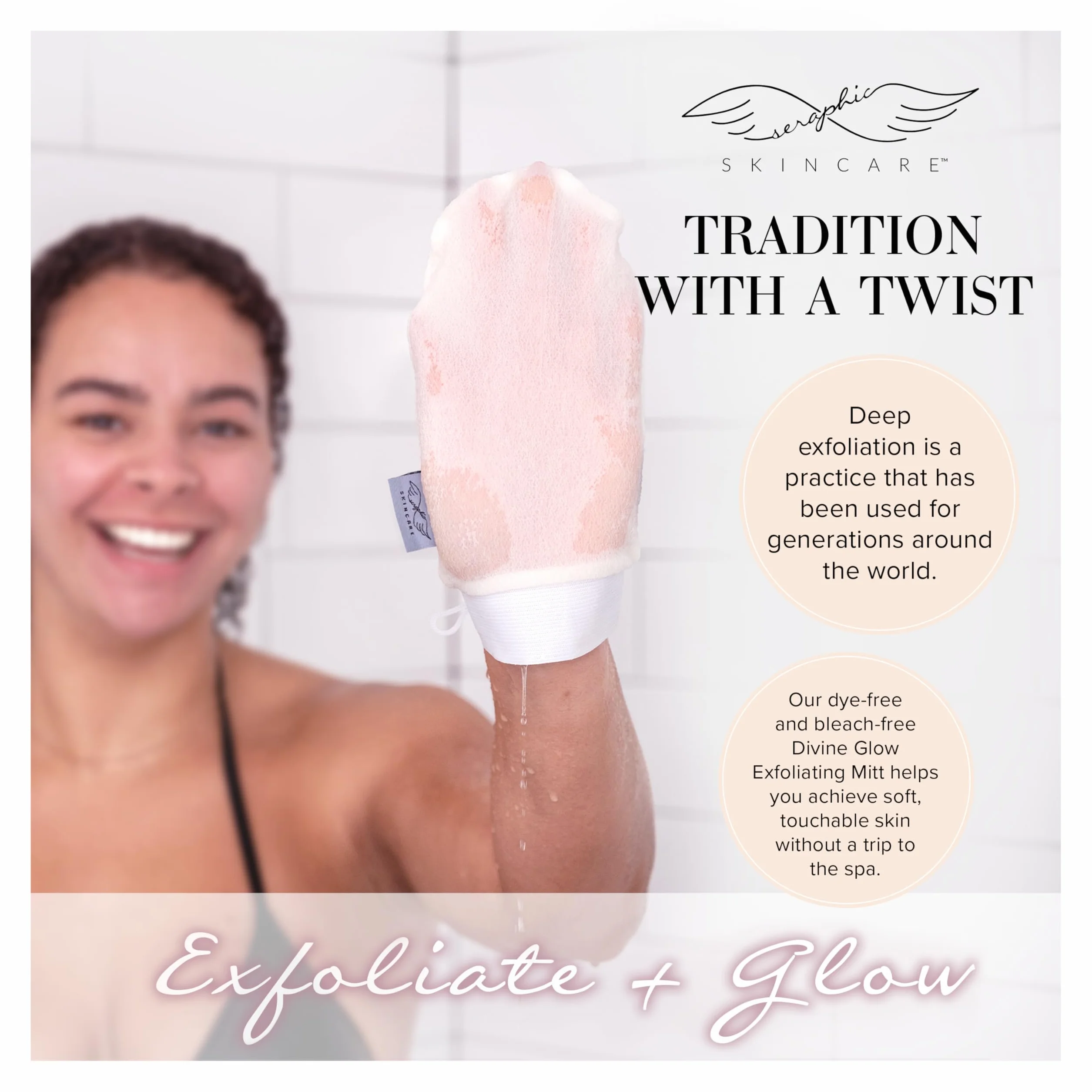 Seraphic Skincare Divine Glow Exfoliating Mitt (1pc) – 100%, Dye-Free, Bleach-Free Vegan Viscose Korean Exfoliating Glove – Body Exfoliator for Self-Tan Removal & Keratosis Pilaris