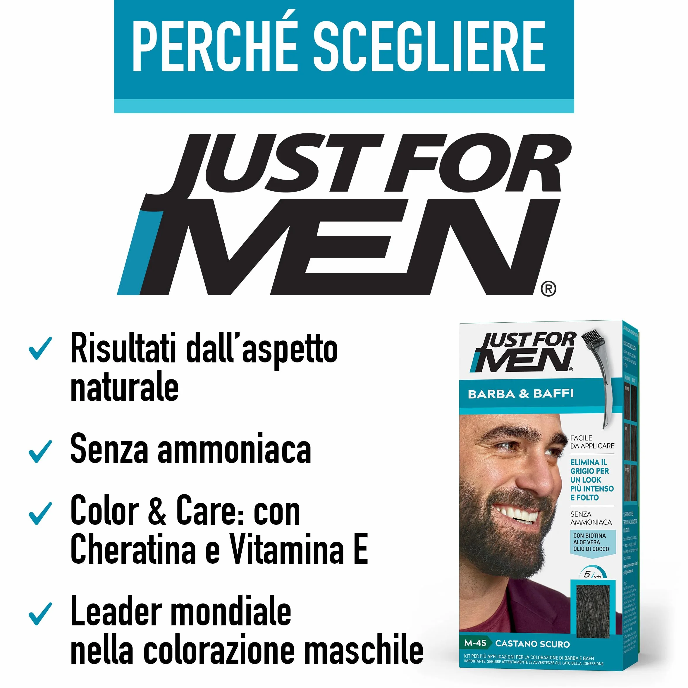 Just for Men Broda i wąsy, średni brązowy kolor, farbowanie, usuwanie szarych włosów, grzebień aplikatora, M35 (3 szt.)