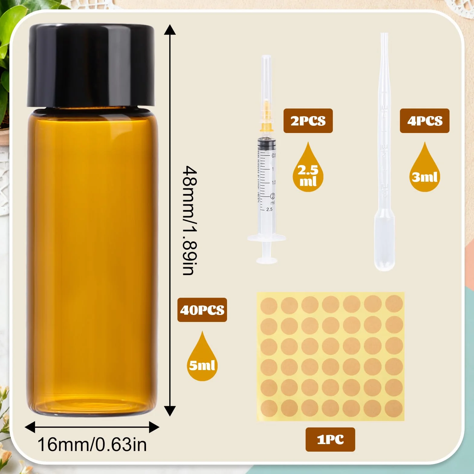 Butelki szklane 5 ml z pipetą UV odporne szczelne wielokrotnego użytku 40 sztuk