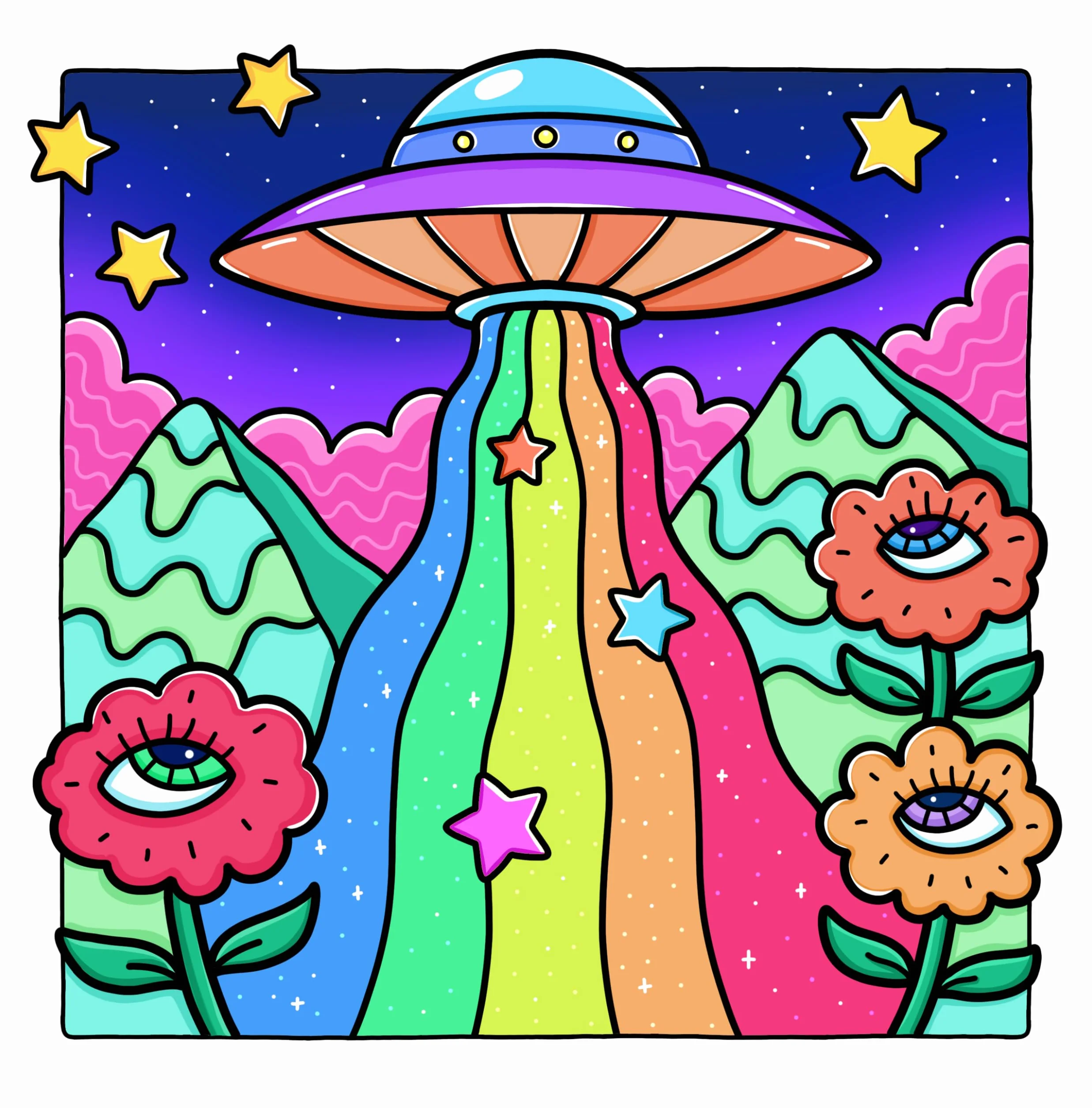 Trippy & Groovy: Psychedelic Coloring Book for Adults Featuring Mushrooms, Aliens, Magic Worlds and Illusions for Relaxation