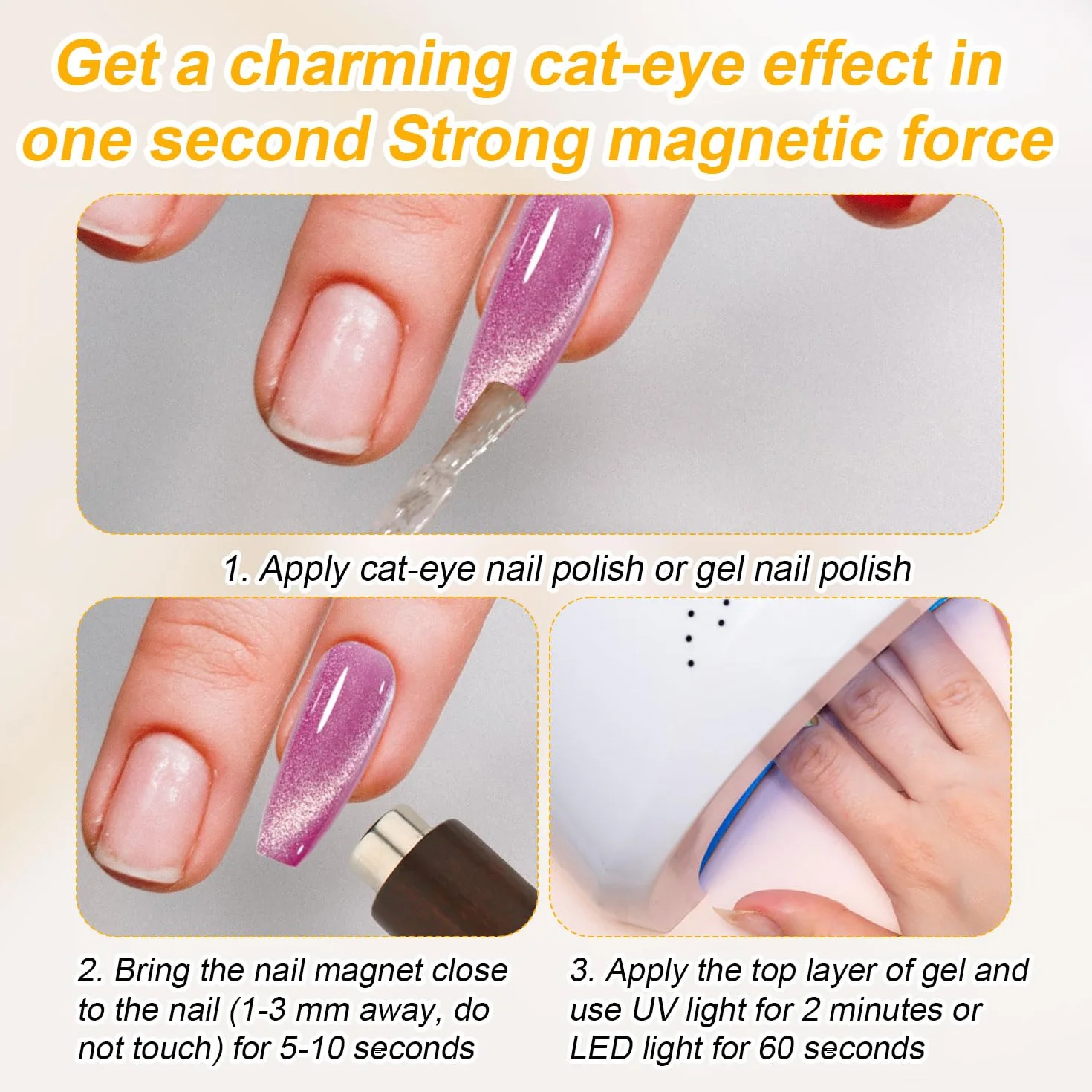 3w1 Magnes do Paznokci do Zelu Cat Eye, Wielofunkcyjny Narzedzie z Silnym Magnesem Idealny do Tworzenia Róznych Wzorów Cat Eye dla Poczatkujacych & Profesjonalistów (Brazowy)