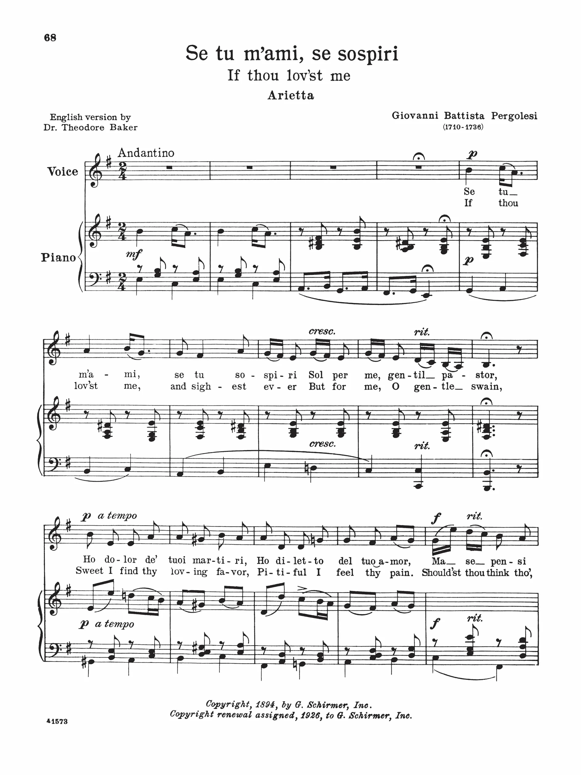24 italian songs & arias - medium low voice of the seventeenth and eighttennth centuries: Schirmer Library of Classics Volume 1723 Medium Low Voice Book Only