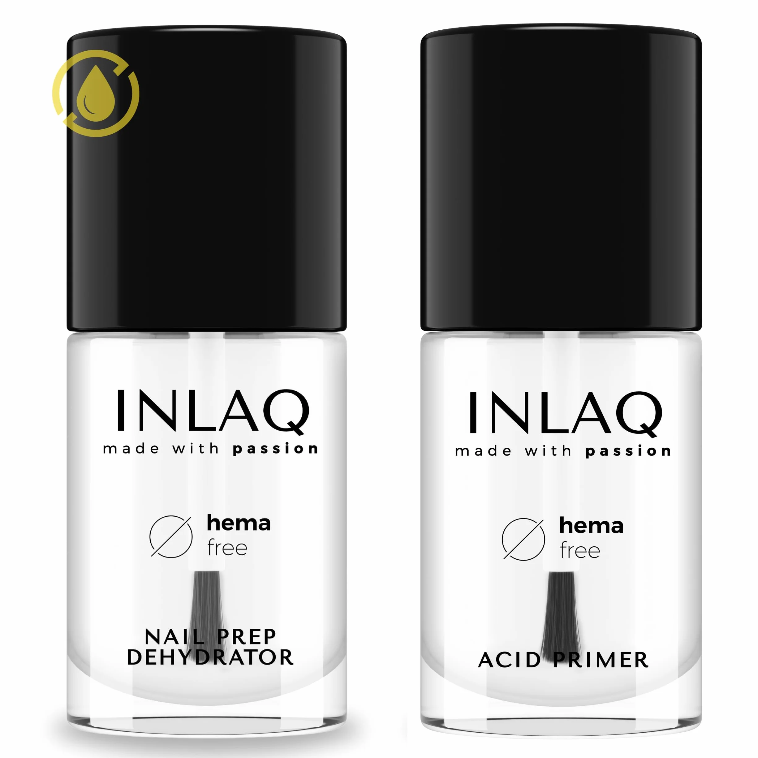 INLAQ® Nail Prep Dehydrator + Acid Primer | Zestaw do przygotowania i nakładania kwasów na paznokcie | Optymalne przygotowanie powierzchni paznokci | 2x7ml