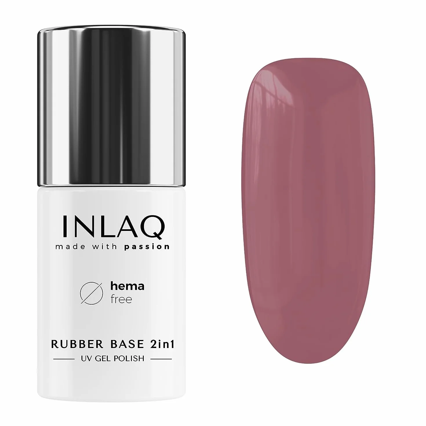 INLAQ 2 w 1 Rubber Base Gel UV HEMA Free Blush 6 ml – Żelowy Lakier do Paznokci, Twardy Żel Bazowy
