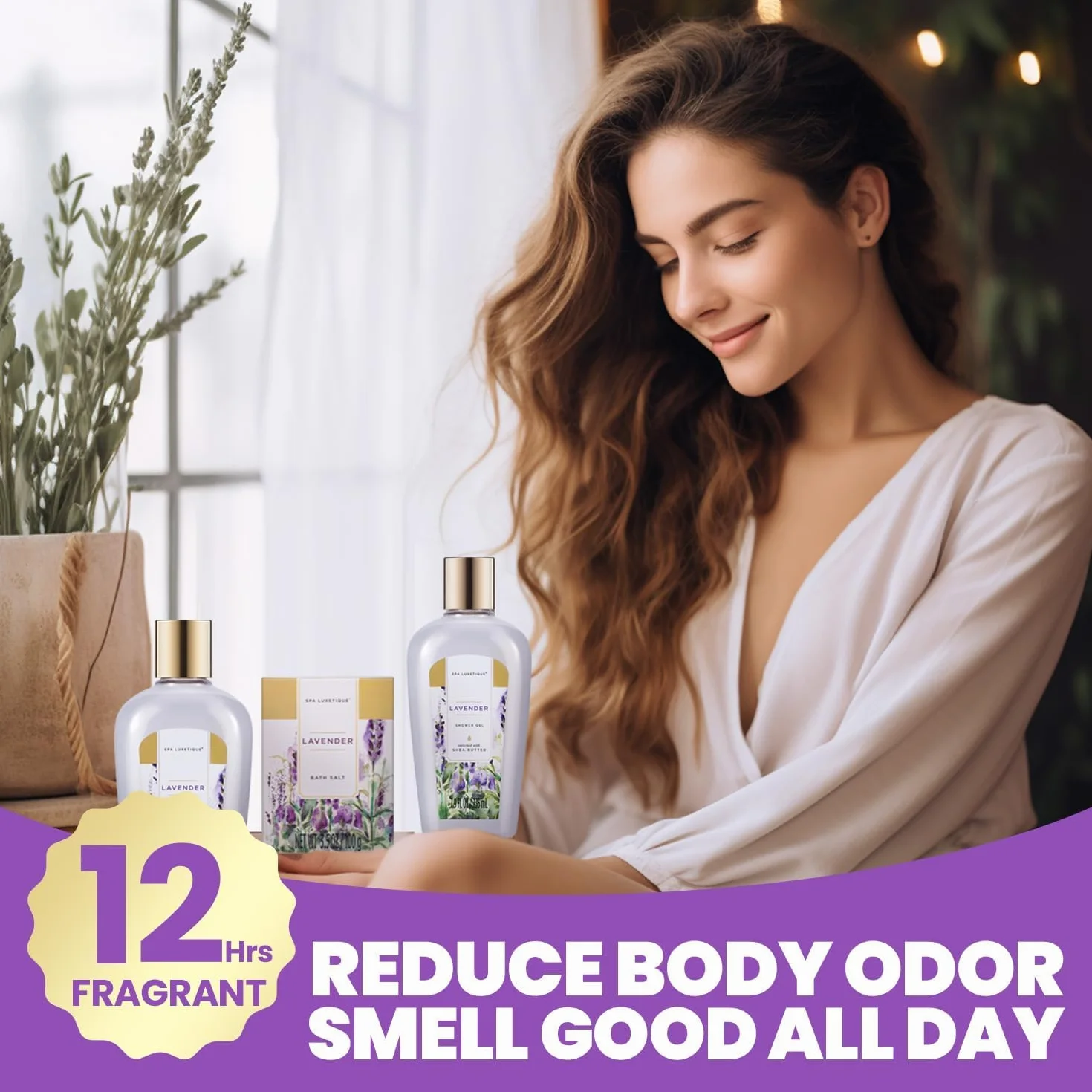 Damski zestaw prezentów łazienkowych -8 części damski lawendowy zestaw zdrowia perfum, prezent urodzinowy z dekoracją łazienki -Geschenk-Set für Frauen, Bad Geschenk