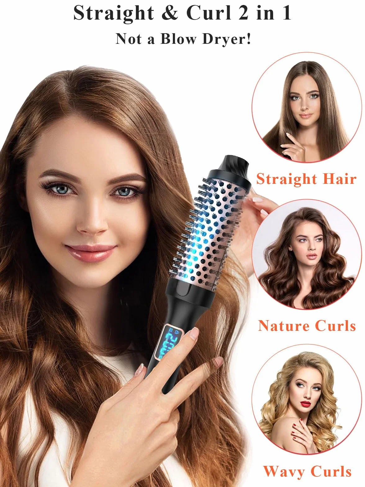 Thermal Brush – szczotka termiczna 38 mm do stylizacji salonu w 8 min | Lonicka szczotka do loków z wyświetlaczem LED do wszystkich rodzajów włosów do grzebienia, kręconych, gładkich, redukujących