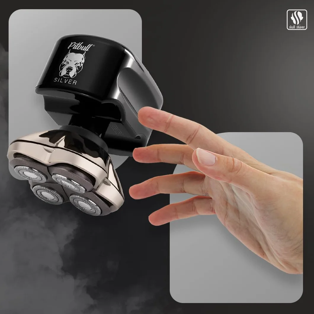 Męska elektryczna maszynka do golenia głowy i twarzy Silver PRO od Skull Shaver (Wtyczka UE)