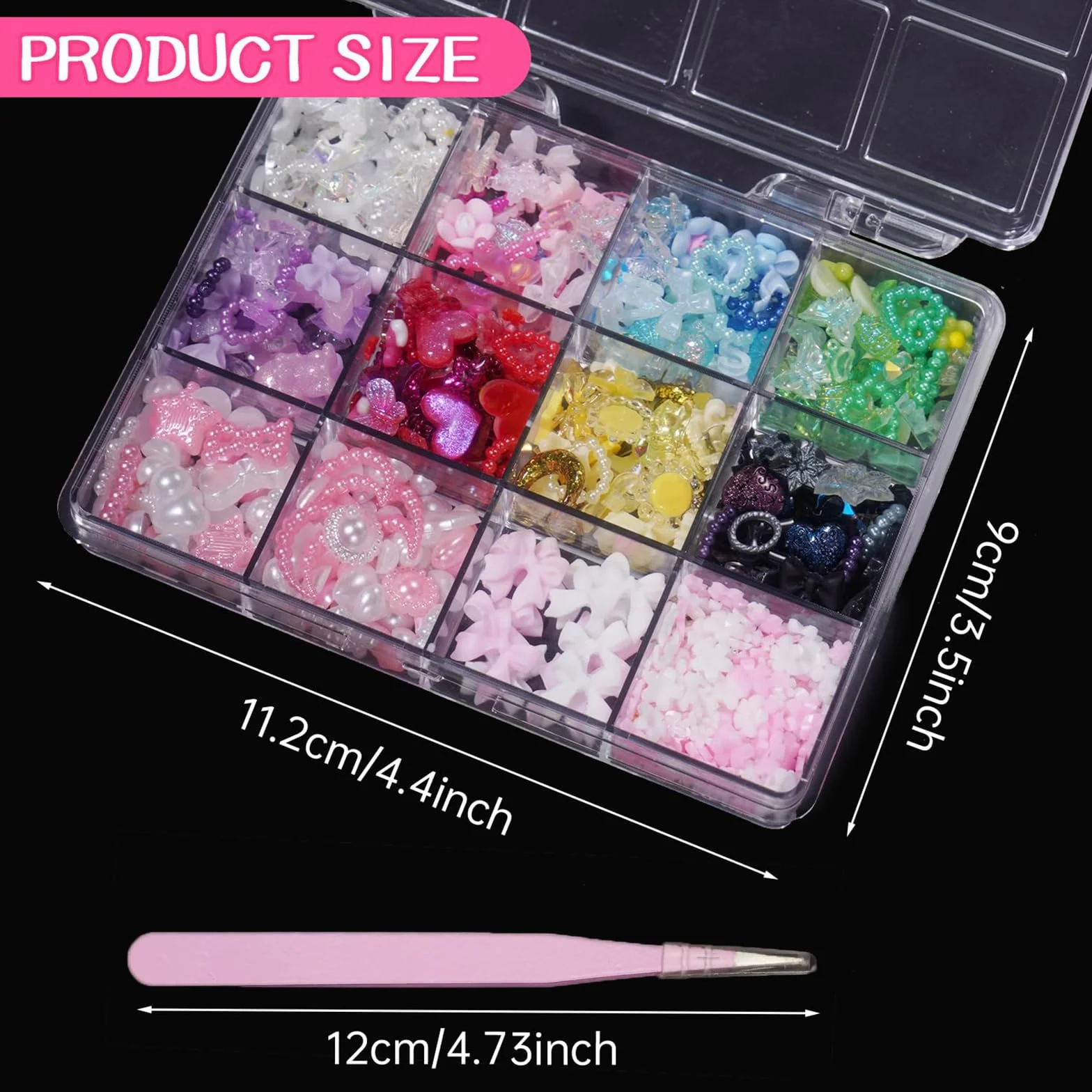 Kolorowe koraliki do paznokci 3D kwiaty serce gwiazdy żywica stras akcesoria manicure DIY